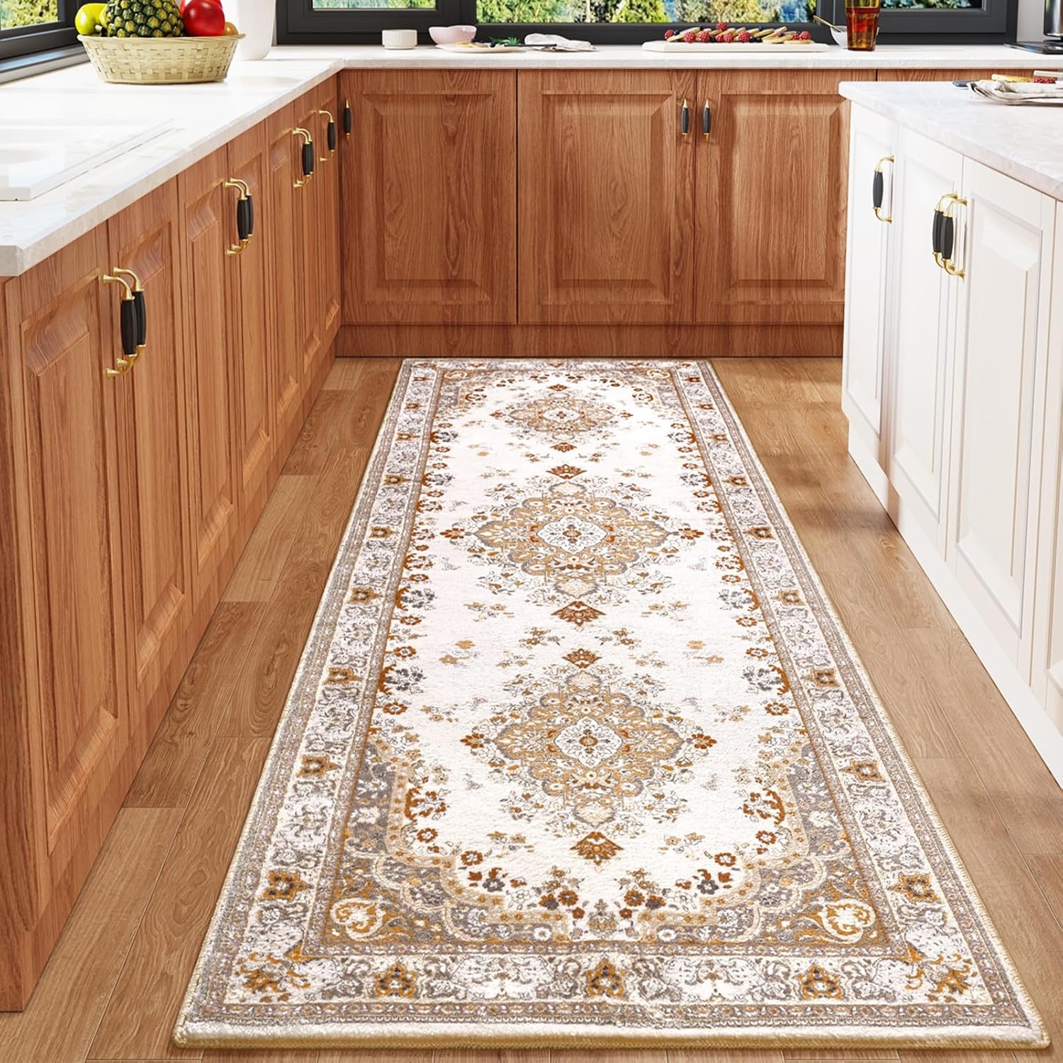 image:imageHOMORE Black Area Rug 5x7 Living Room Rug Washable Rugs for Bedroom  Non Slip Low Pile Vintage Floral Throw Rugs for Dining Room FarmhouseBeige