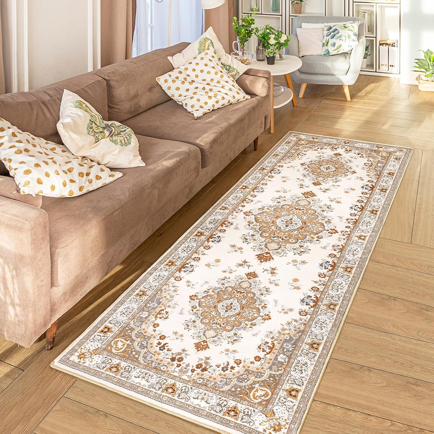 image:imageHOMORE Black Area Rug 5x7 Living Room Rug Washable Rugs for Bedroom  Non Slip Low Pile Vintage Floral Throw Rugs for Dining Room FarmhouseBeige