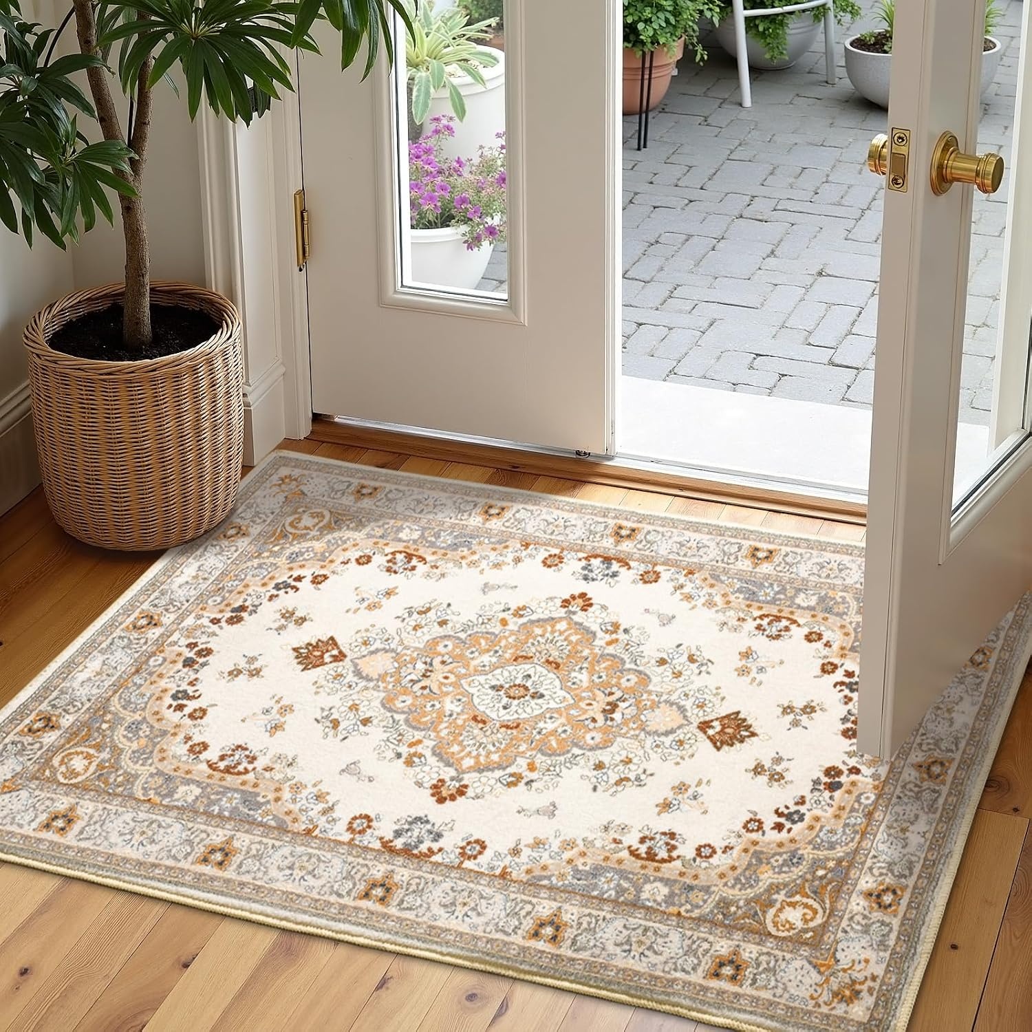 image:imageHOMORE Black Area Rug 5x7 Living Room Rug Washable Rugs for Bedroom  Non Slip Low Pile Vintage Floral Throw Rugs for Dining Room FarmhouseBeige