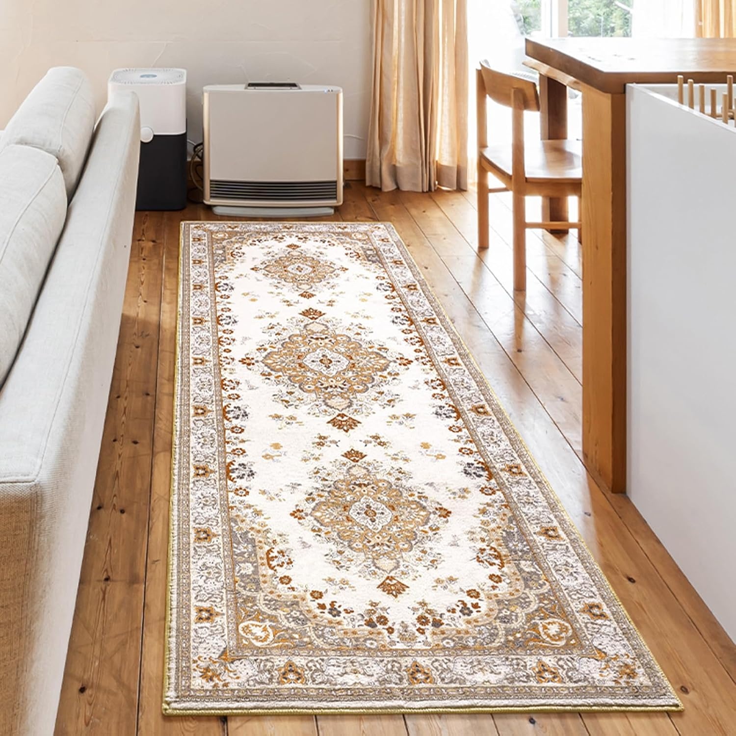 image:imageHOMORE Black Area Rug 5x7 Living Room Rug Washable Rugs for Bedroom  Non Slip Low Pile Vintage Floral Throw Rugs for Dining Room FarmhouseBeige