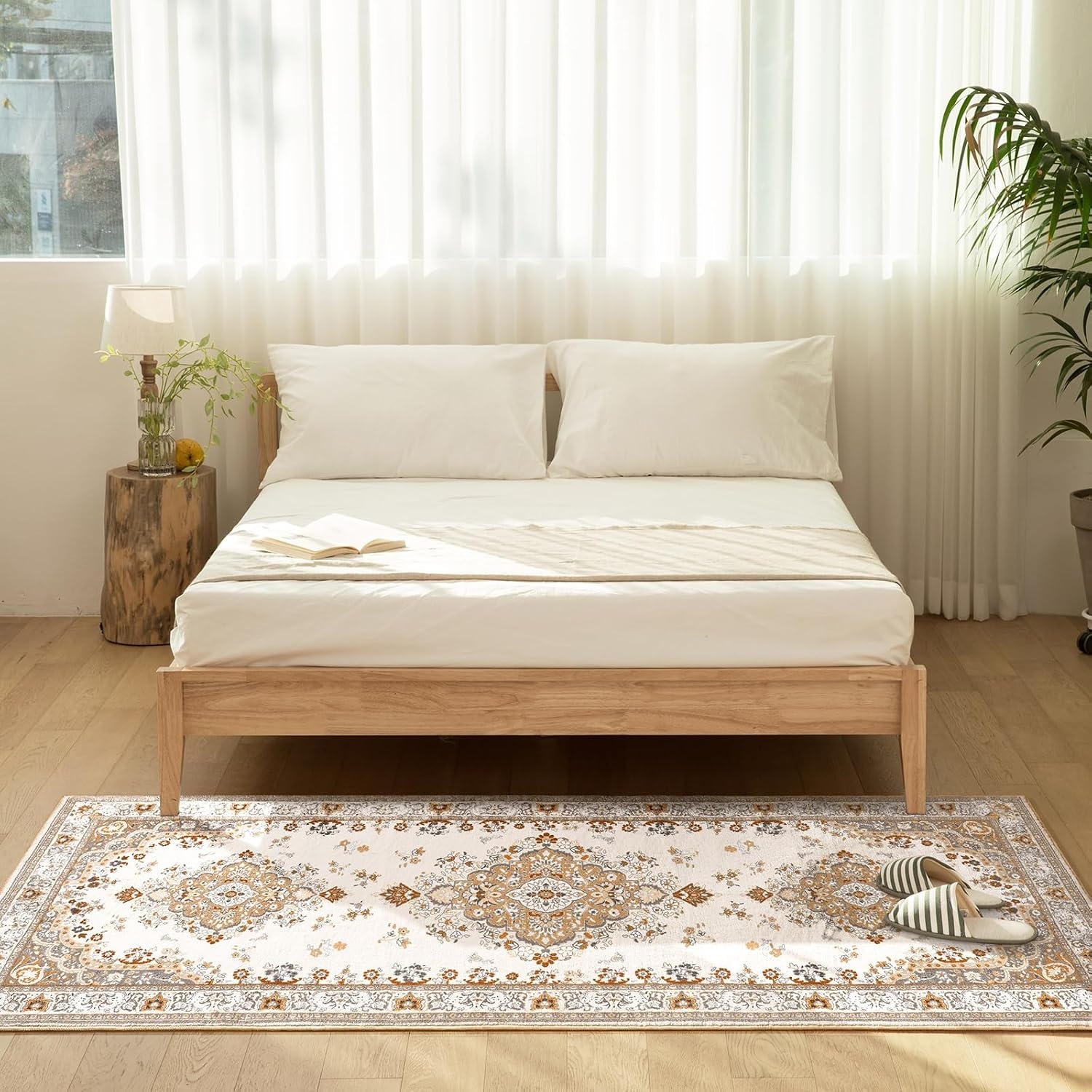 image:imageHOMORE Black Area Rug 5x7 Living Room Rug Washable Rugs for Bedroom  Non Slip Low Pile Vintage Floral Throw Rugs for Dining Room FarmhouseBeige