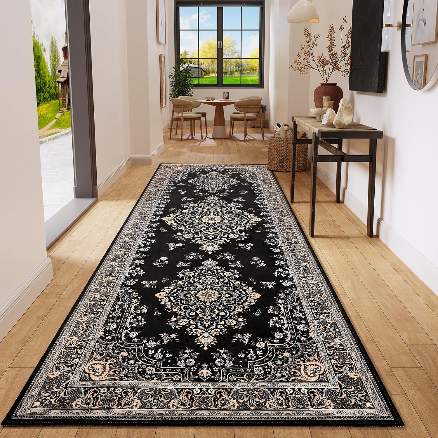 image:imageHOMORE Black Area Rug 5x7 Living Room Rug Washable Rugs for Bedroom  Non Slip Low Pile Vintage Floral Throw Rugs for Dining Room FarmhouseBlack