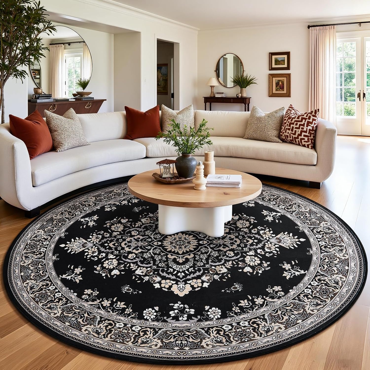 image:imageHOMORE Black Area Rug 5x7 Living Room Rug Washable Rugs for Bedroom  Non Slip Low Pile Vintage Floral Throw Rugs for Dining Room FarmhouseBlack