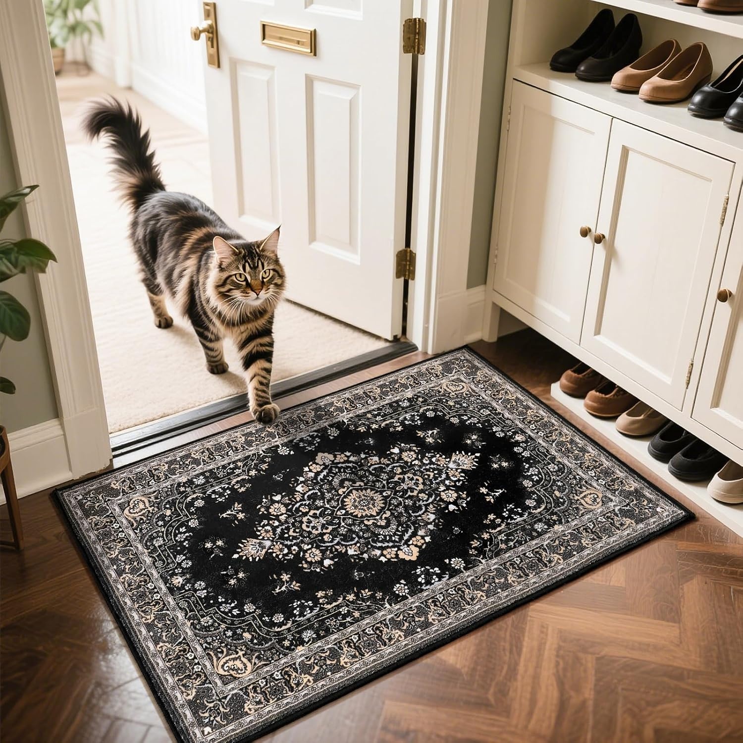 image:imageHOMORE Black Area Rug 5x7 Living Room Rug Washable Rugs for Bedroom  Non Slip Low Pile Vintage Floral Throw Rugs for Dining Room FarmhouseBlack