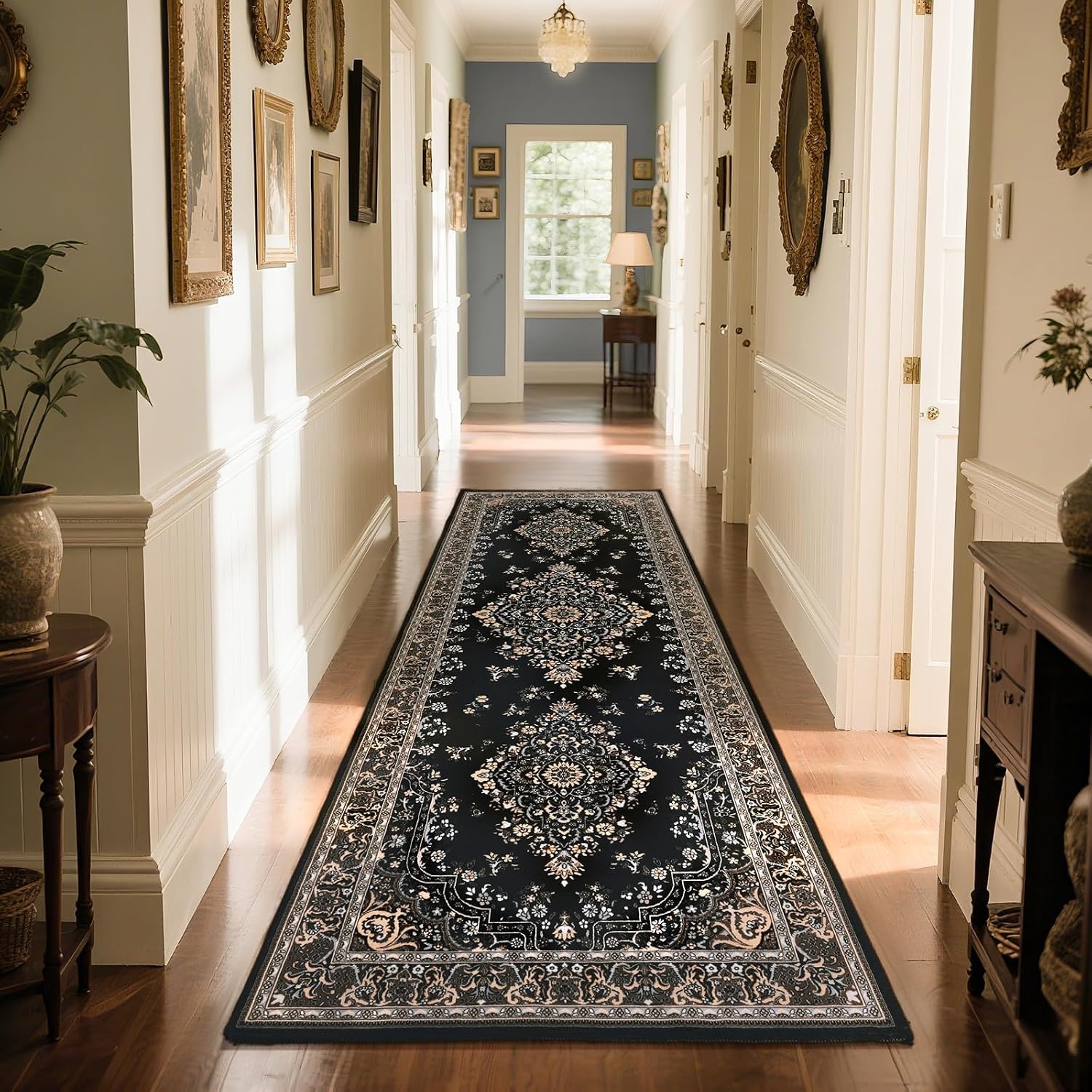 image:imageHOMORE Black Area Rug 5x7 Living Room Rug Washable Rugs for Bedroom  Non Slip Low Pile Vintage Floral Throw Rugs for Dining Room FarmhouseBlack