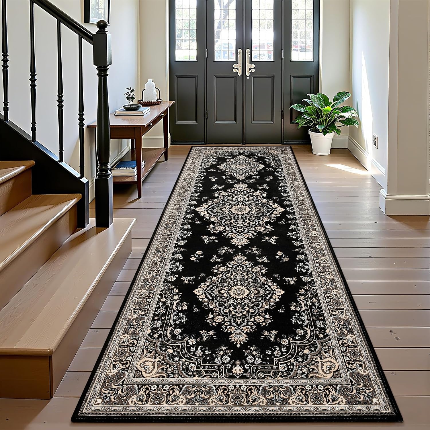 image:imageHOMORE Black Area Rug 5x7 Living Room Rug Washable Rugs for Bedroom  Non Slip Low Pile Vintage Floral Throw Rugs for Dining Room FarmhouseBlack