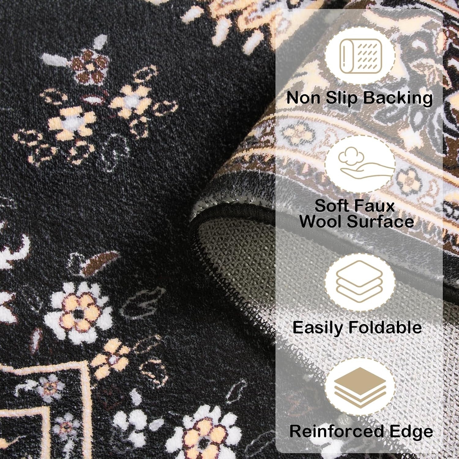 image:imageHOMORE Black Area Rug 5x7 Living Room Rug Washable Rugs for Bedroom  Non Slip Low Pile Vintage Floral Throw Rugs for Dining Room FarmhouseBlack