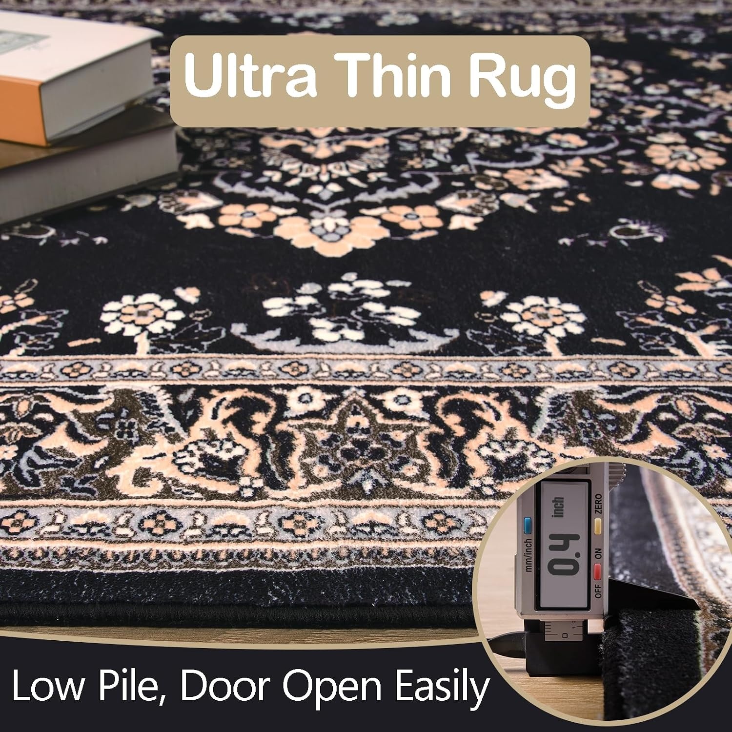 image:imageHOMORE Black Area Rug 5x7 Living Room Rug Washable Rugs for Bedroom  Non Slip Low Pile Vintage Floral Throw Rugs for Dining Room FarmhouseBlack