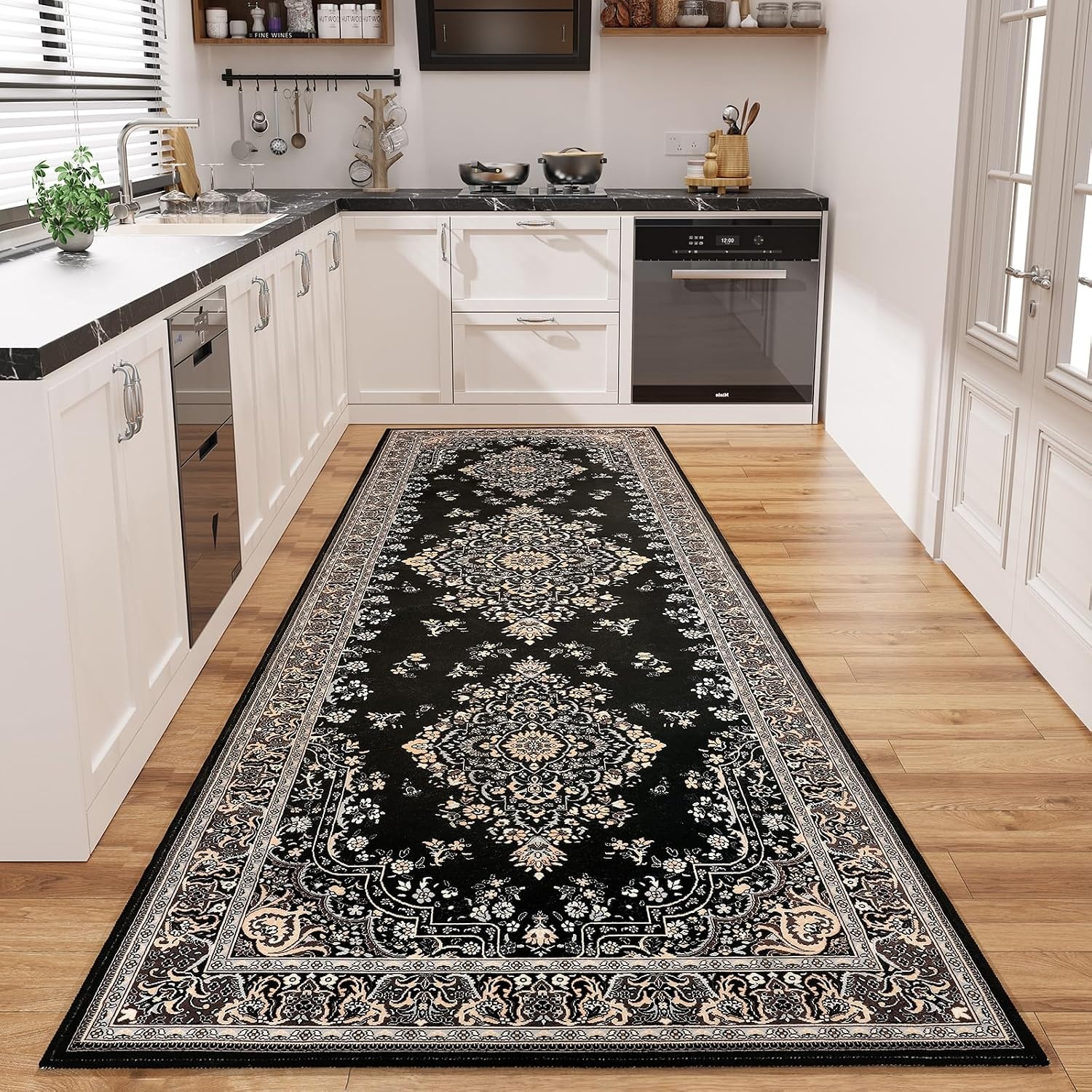 image:imageHOMORE Black Area Rug 5x7 Living Room Rug Washable Rugs for Bedroom  Non Slip Low Pile Vintage Floral Throw Rugs for Dining Room FarmhouseBlack