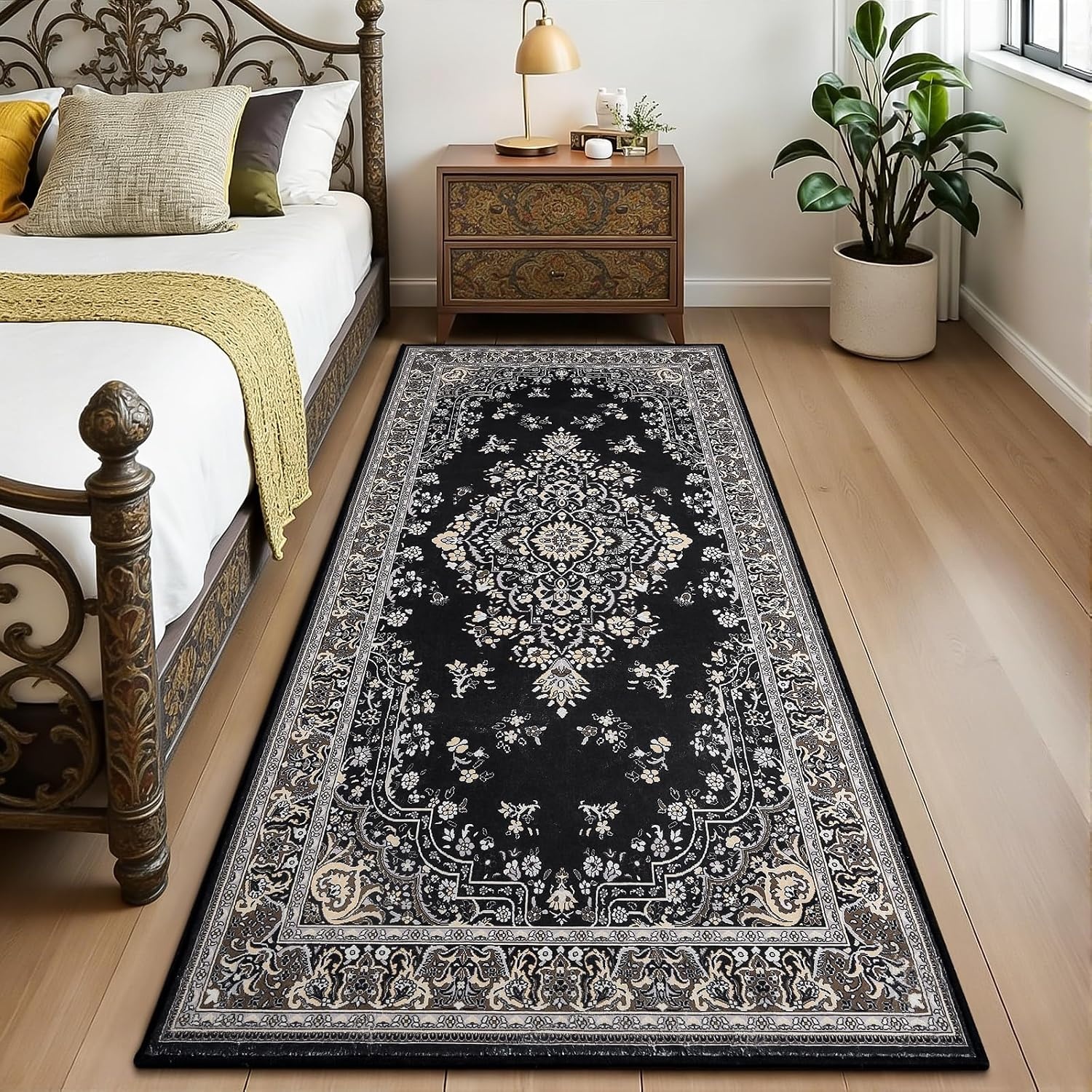 image:imageHOMORE Black Area Rug 5x7 Living Room Rug Washable Rugs for Bedroom  Non Slip Low Pile Vintage Floral Throw Rugs for Dining Room FarmhouseBlack