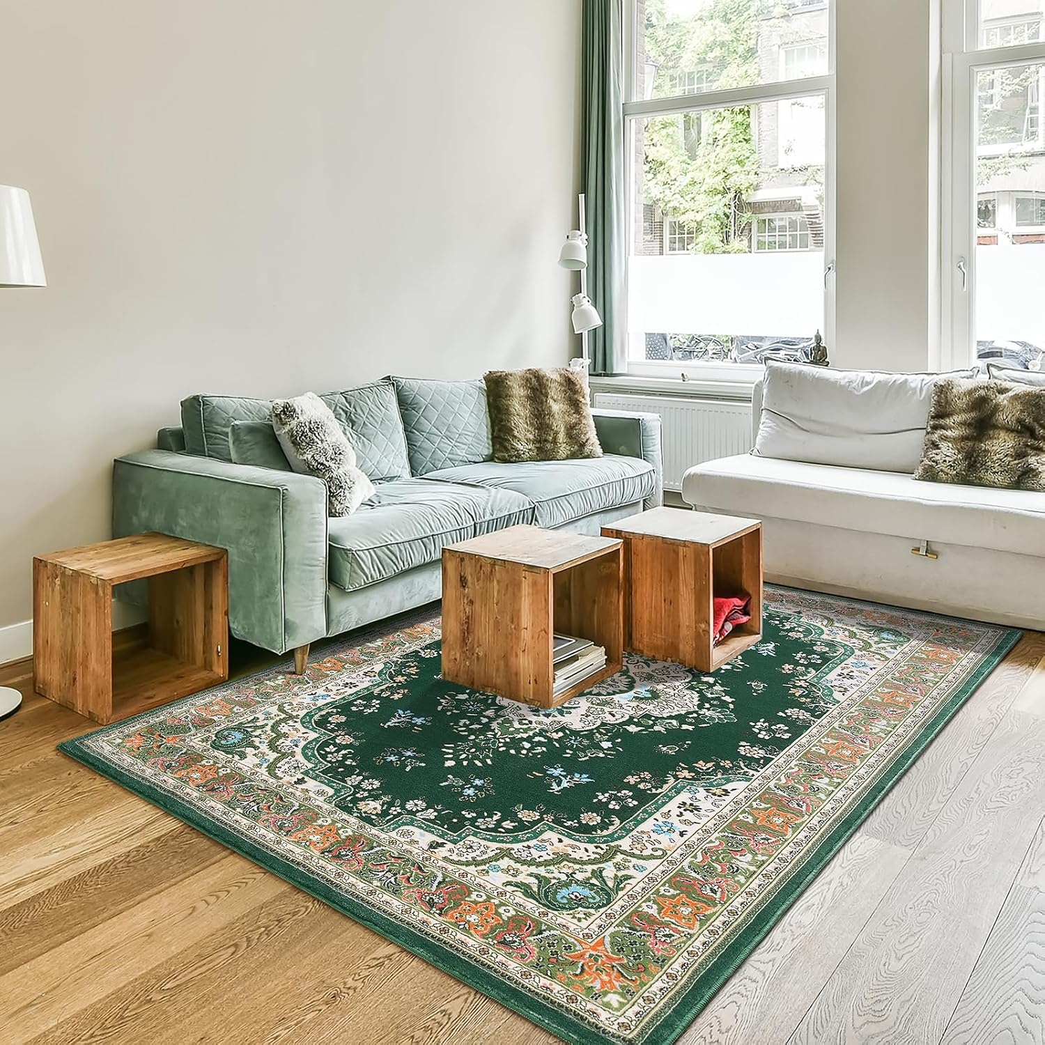 image:imageHOMORE Black Area Rug 5x7 Living Room Rug Washable Rugs for Bedroom  Non Slip Low Pile Vintage Floral Throw Rugs for Dining Room FarmhouseDeep Green