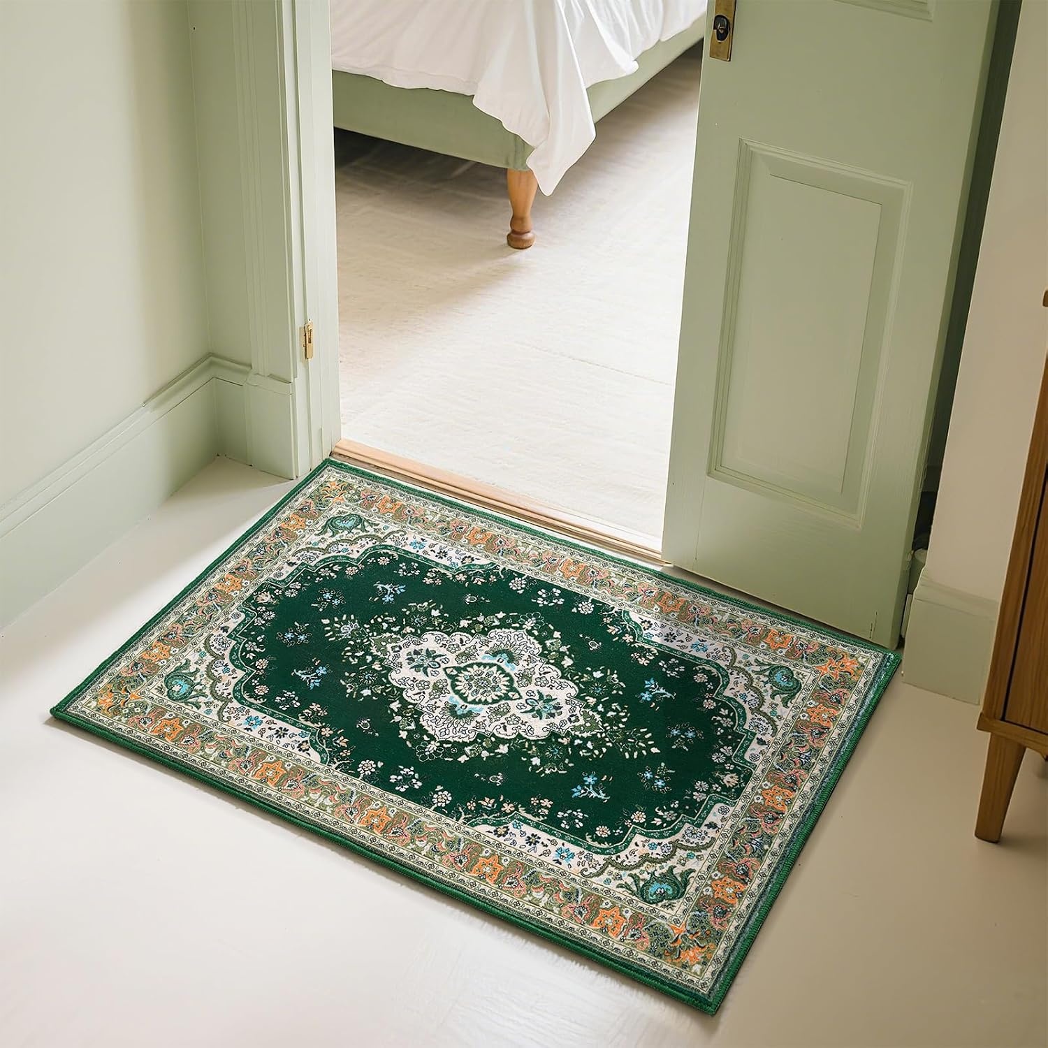 image:imageHOMORE Black Area Rug 5x7 Living Room Rug Washable Rugs for Bedroom  Non Slip Low Pile Vintage Floral Throw Rugs for Dining Room FarmhouseDeep Green