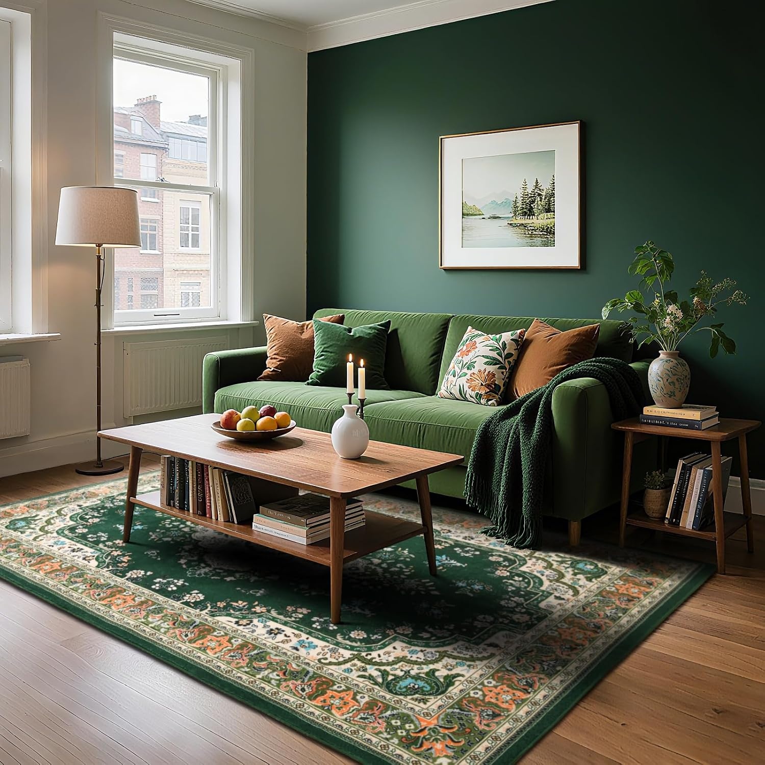 image:imageHOMORE Black Area Rug 5x7 Living Room Rug Washable Rugs for Bedroom  Non Slip Low Pile Vintage Floral Throw Rugs for Dining Room FarmhouseDeep Green