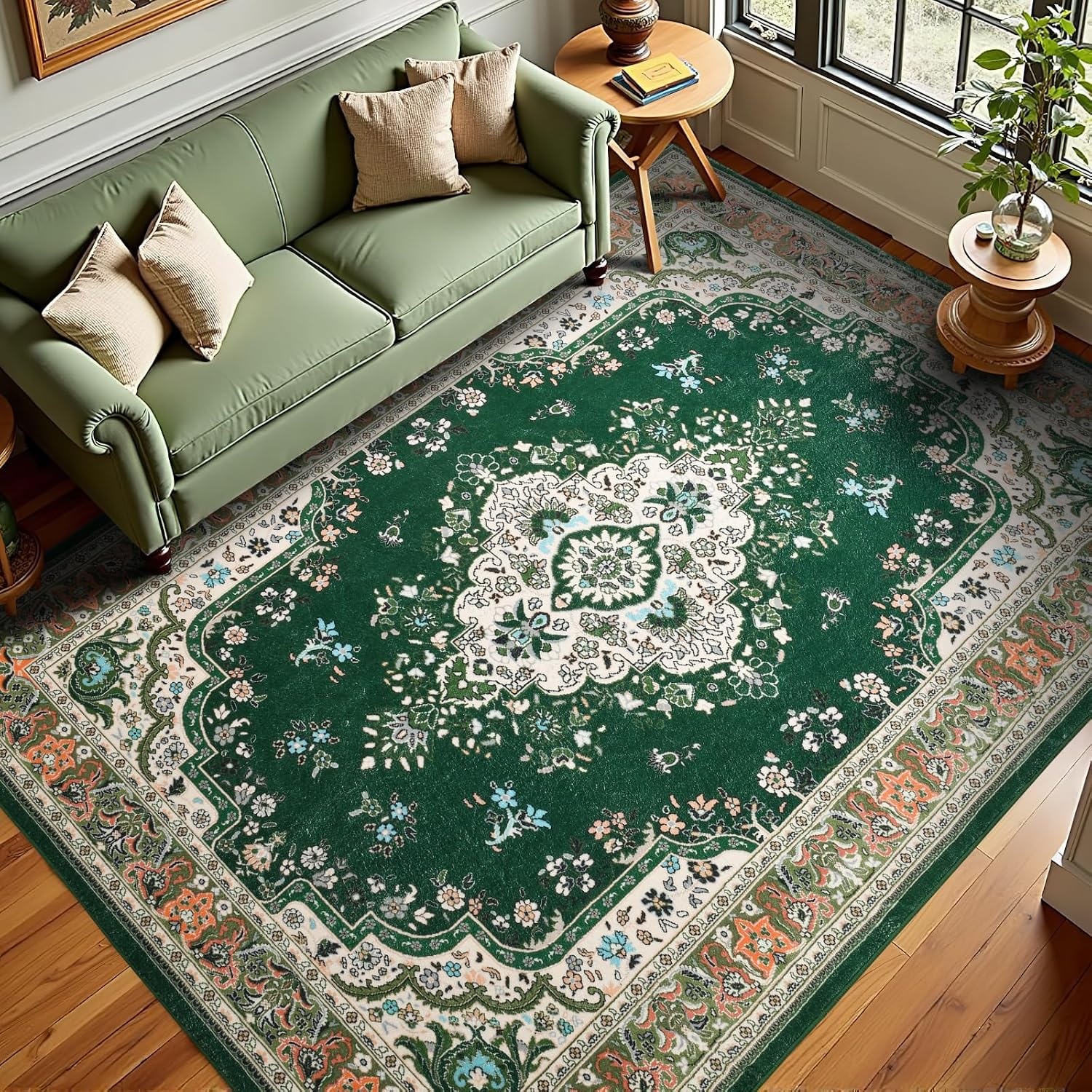 image:imageHOMORE Black Area Rug 5x7 Living Room Rug Washable Rugs for Bedroom  Non Slip Low Pile Vintage Floral Throw Rugs for Dining Room FarmhouseDeep Green
