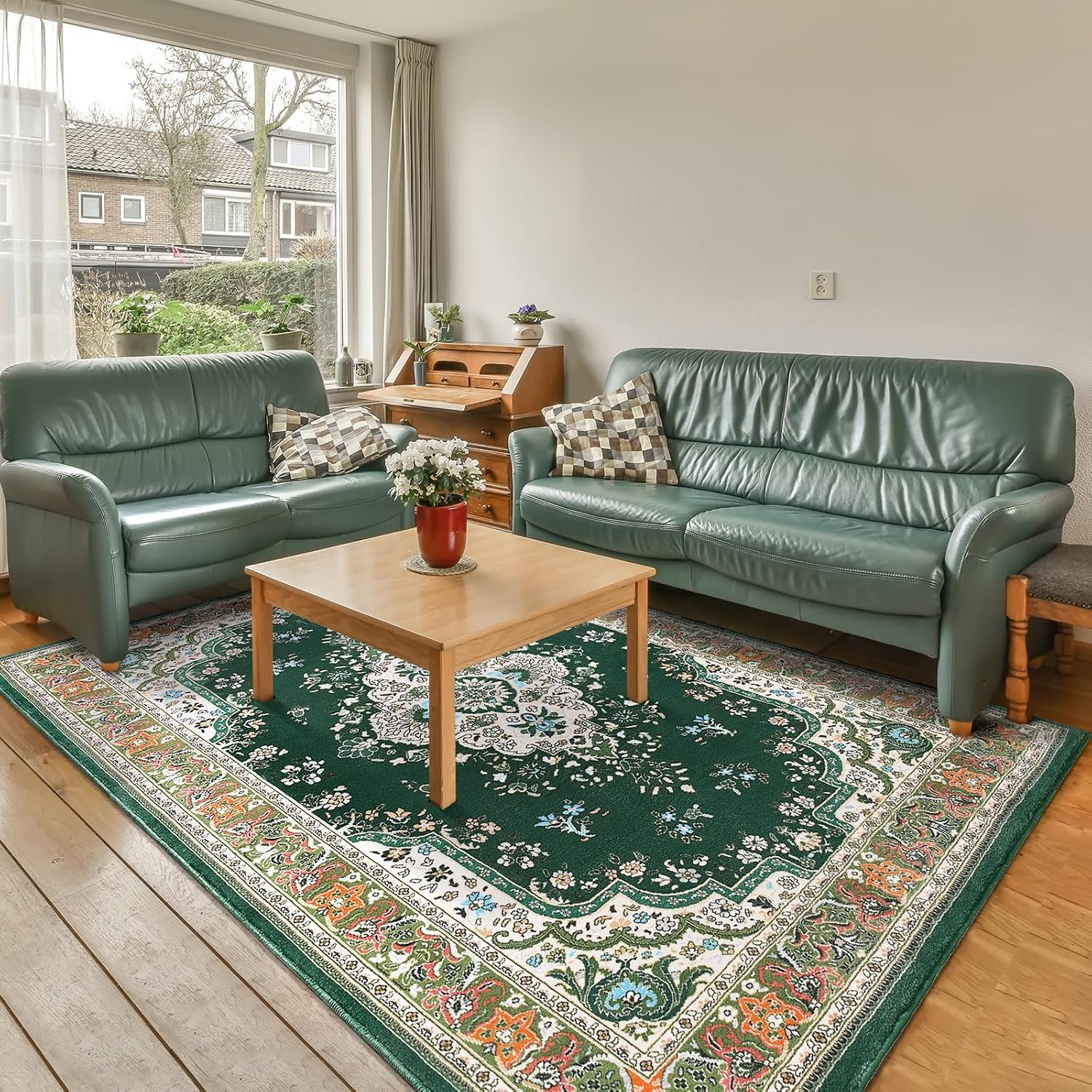 image:imageHOMORE Black Area Rug 5x7 Living Room Rug Washable Rugs for Bedroom  Non Slip Low Pile Vintage Floral Throw Rugs for Dining Room FarmhouseDeep Green