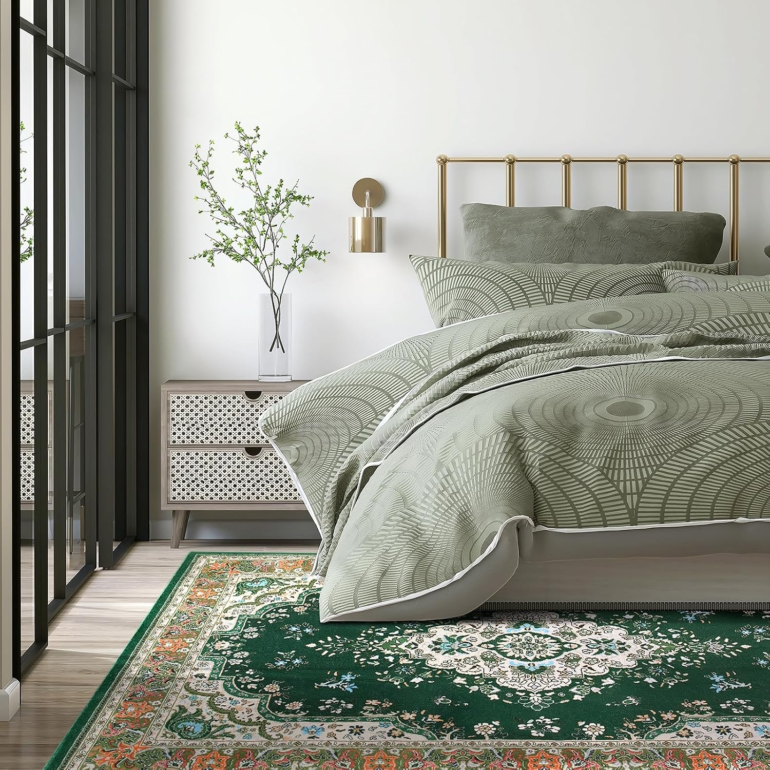 image:imageHOMORE Black Area Rug 5x7 Living Room Rug Washable Rugs for Bedroom  Non Slip Low Pile Vintage Floral Throw Rugs for Dining Room FarmhouseDeep Green