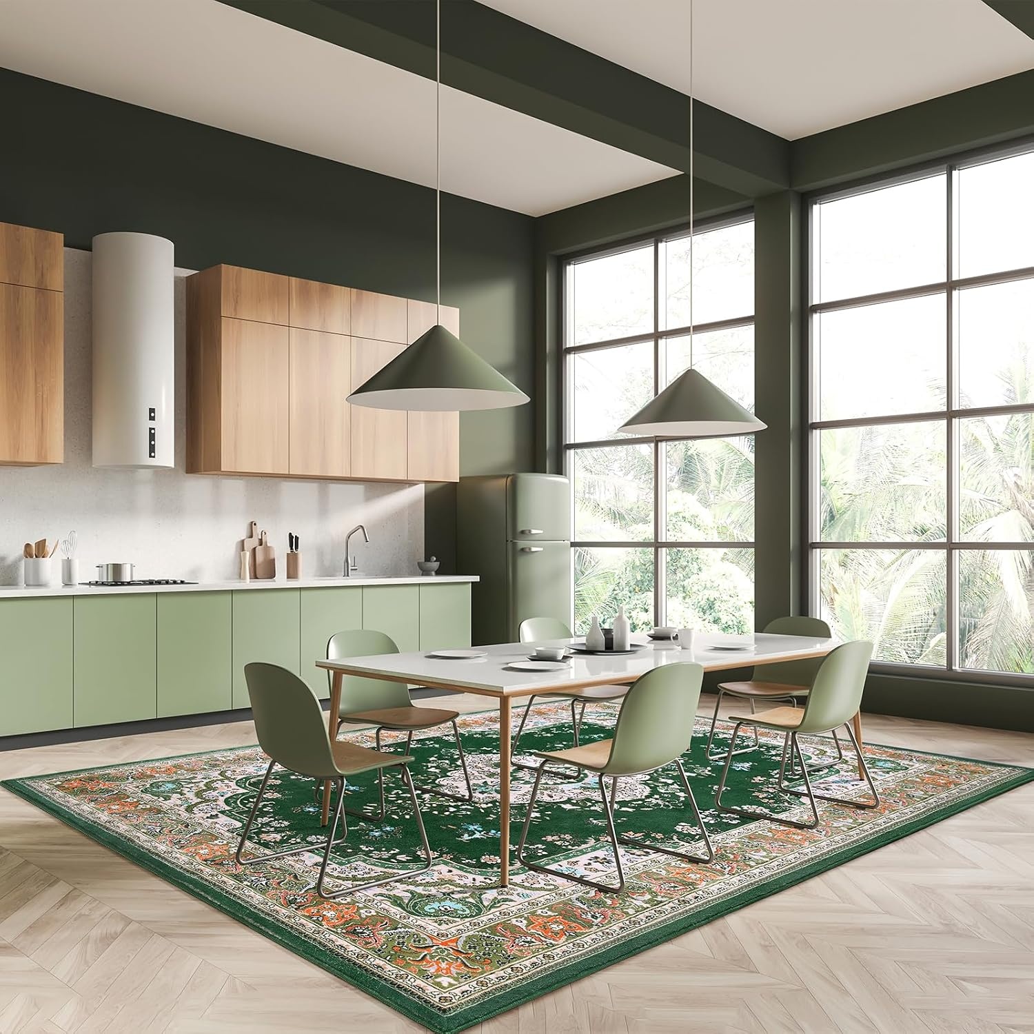 image:imageHOMORE Black Area Rug 5x7 Living Room Rug Washable Rugs for Bedroom  Non Slip Low Pile Vintage Floral Throw Rugs for Dining Room FarmhouseDeep Green