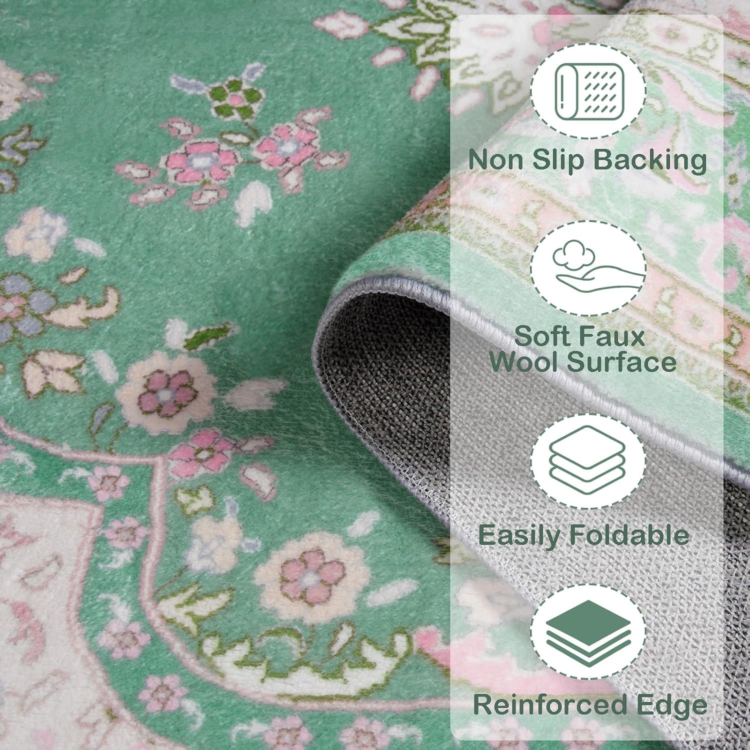image:imageHOMORE Black Area Rug 5x7 Living Room Rug Washable Rugs for Bedroom  Non Slip Low Pile Vintage Floral Throw Rugs for Dining Room FarmhouseGreen
