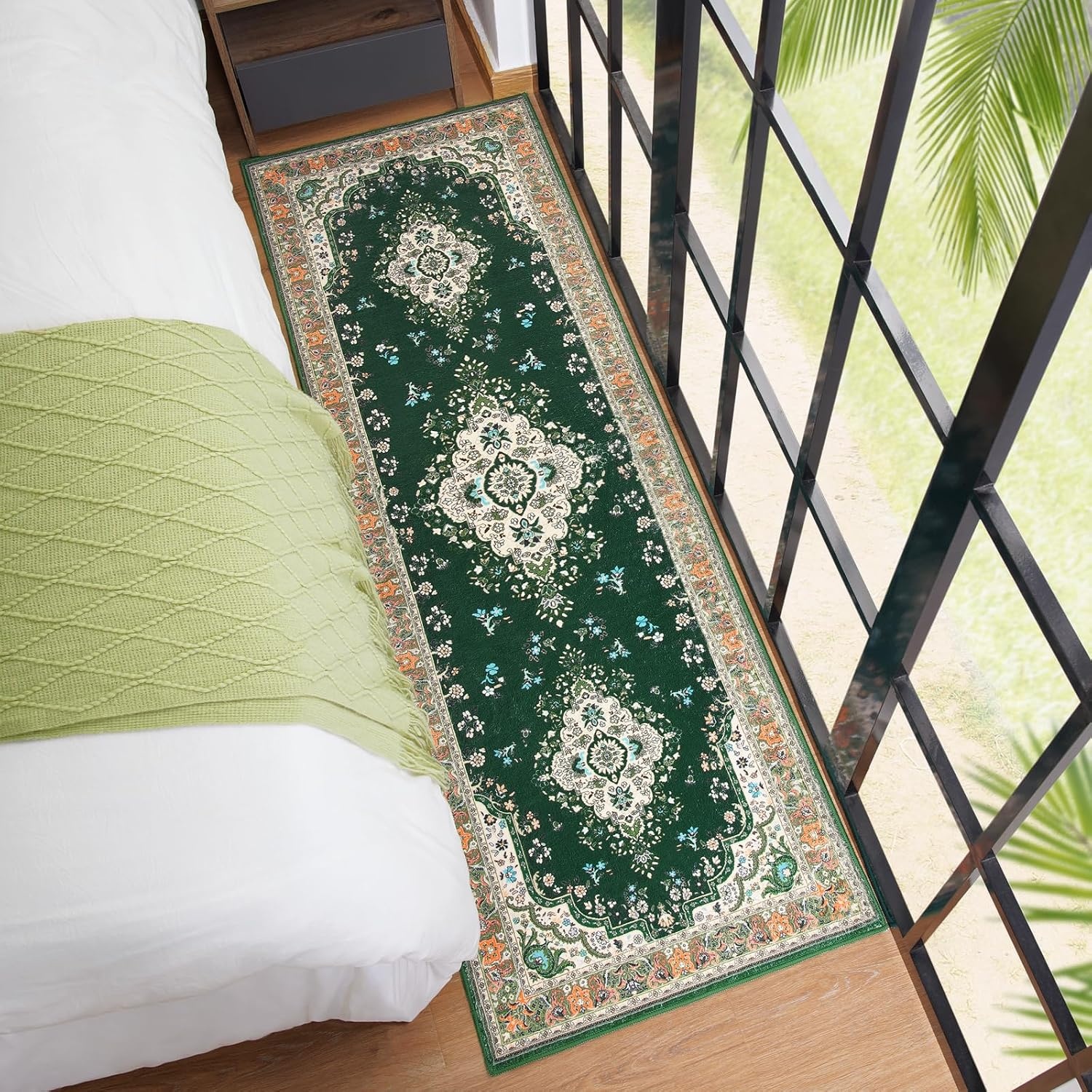 image:imageHOMORE Black Area Rug 5x7 Living Room Rug Washable Rugs for Bedroom  Non Slip Low Pile Vintage Floral Throw Rugs for Dining Room FarmhouseGreen