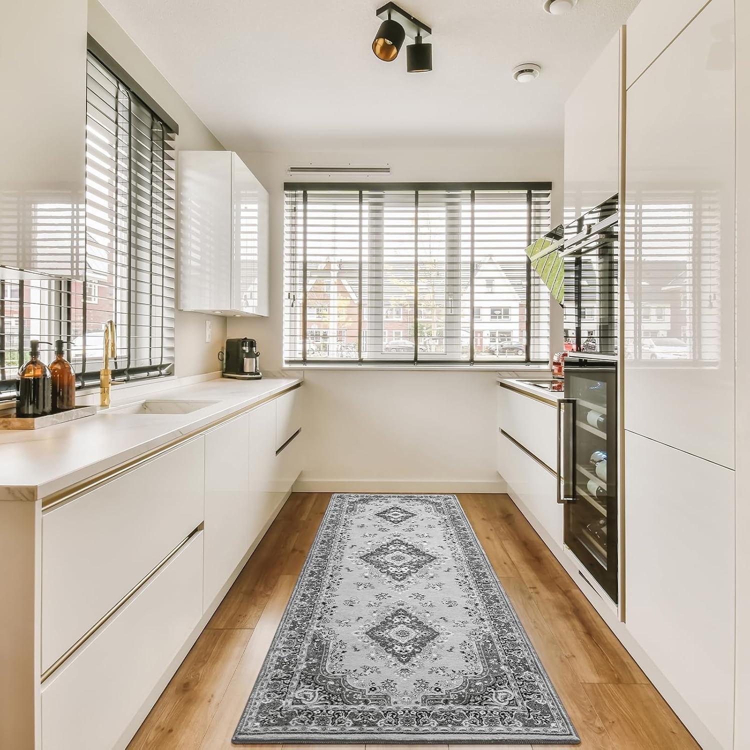 image:imageHOMORE Black Area Rug 5x7 Living Room Rug Washable Rugs for Bedroom  Non Slip Low Pile Vintage Floral Throw Rugs for Dining Room FarmhouseGrey