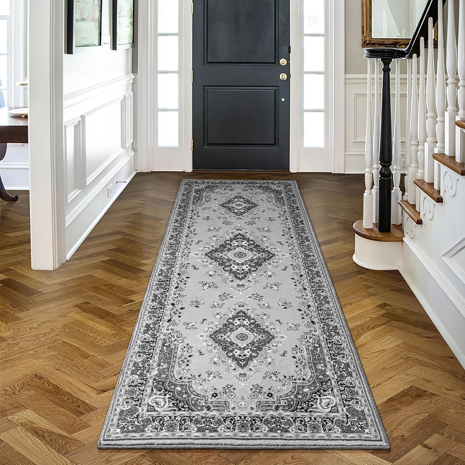 image:imageHOMORE Black Area Rug 5x7 Living Room Rug Washable Rugs for Bedroom  Non Slip Low Pile Vintage Floral Throw Rugs for Dining Room FarmhouseGrey
