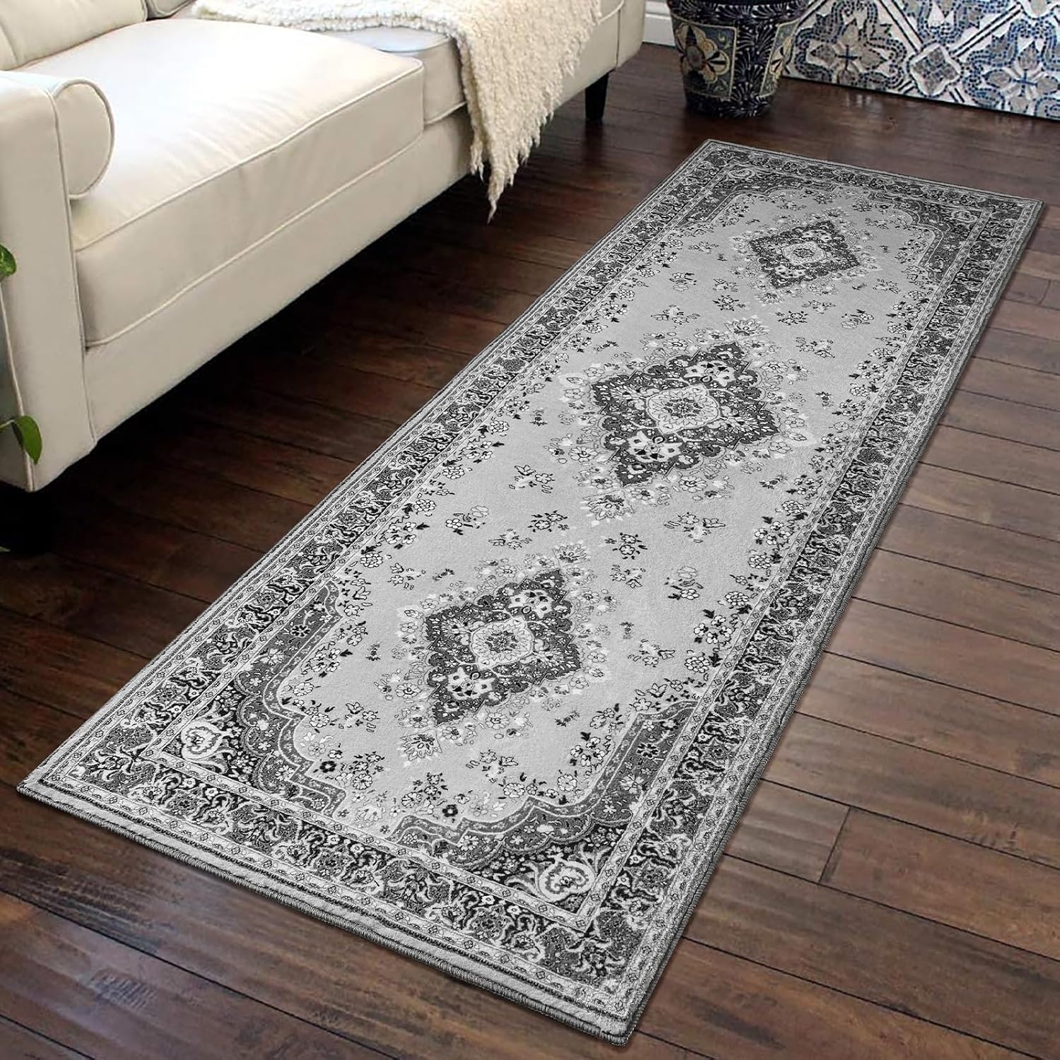 image:imageHOMORE Black Area Rug 5x7 Living Room Rug Washable Rugs for Bedroom  Non Slip Low Pile Vintage Floral Throw Rugs for Dining Room FarmhouseGrey