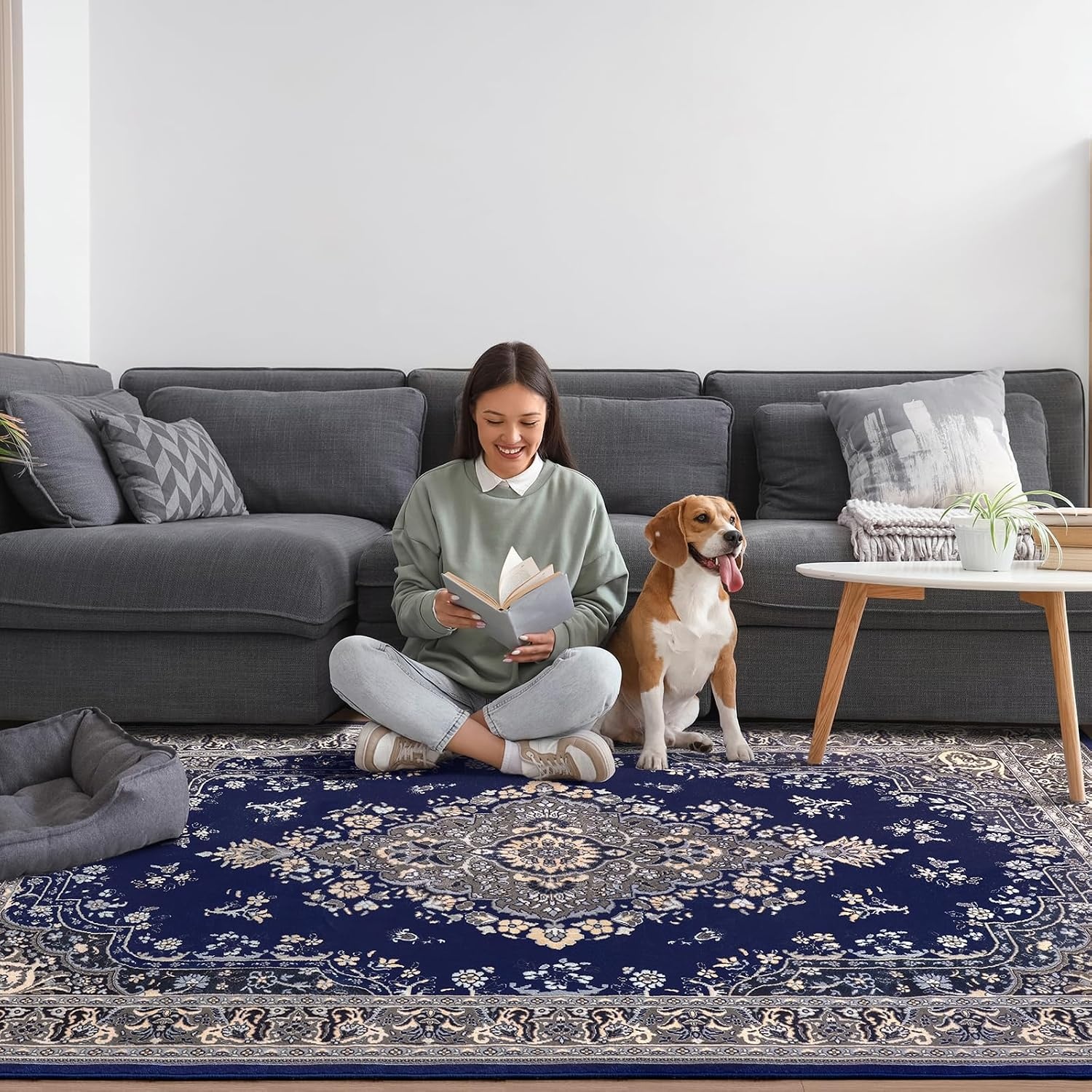 image:imageHOMORE Black Area Rug 5x7 Living Room Rug Washable Rugs for Bedroom  Non Slip Low Pile Vintage Floral Throw Rugs for Dining Room FarmhouseNavy Blue