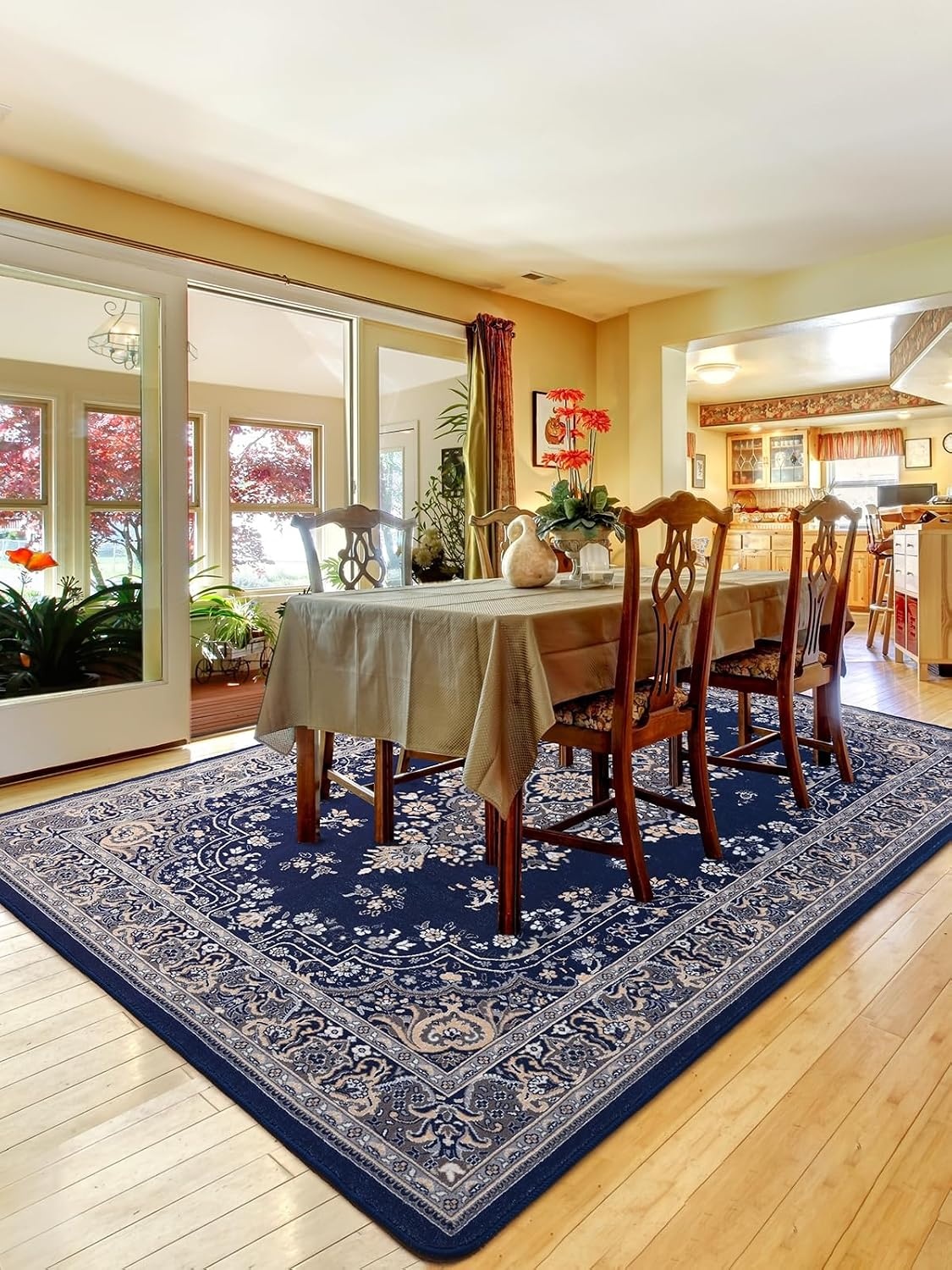 image:imageHOMORE Black Area Rug 5x7 Living Room Rug Washable Rugs for Bedroom  Non Slip Low Pile Vintage Floral Throw Rugs for Dining Room FarmhouseNavy Blue