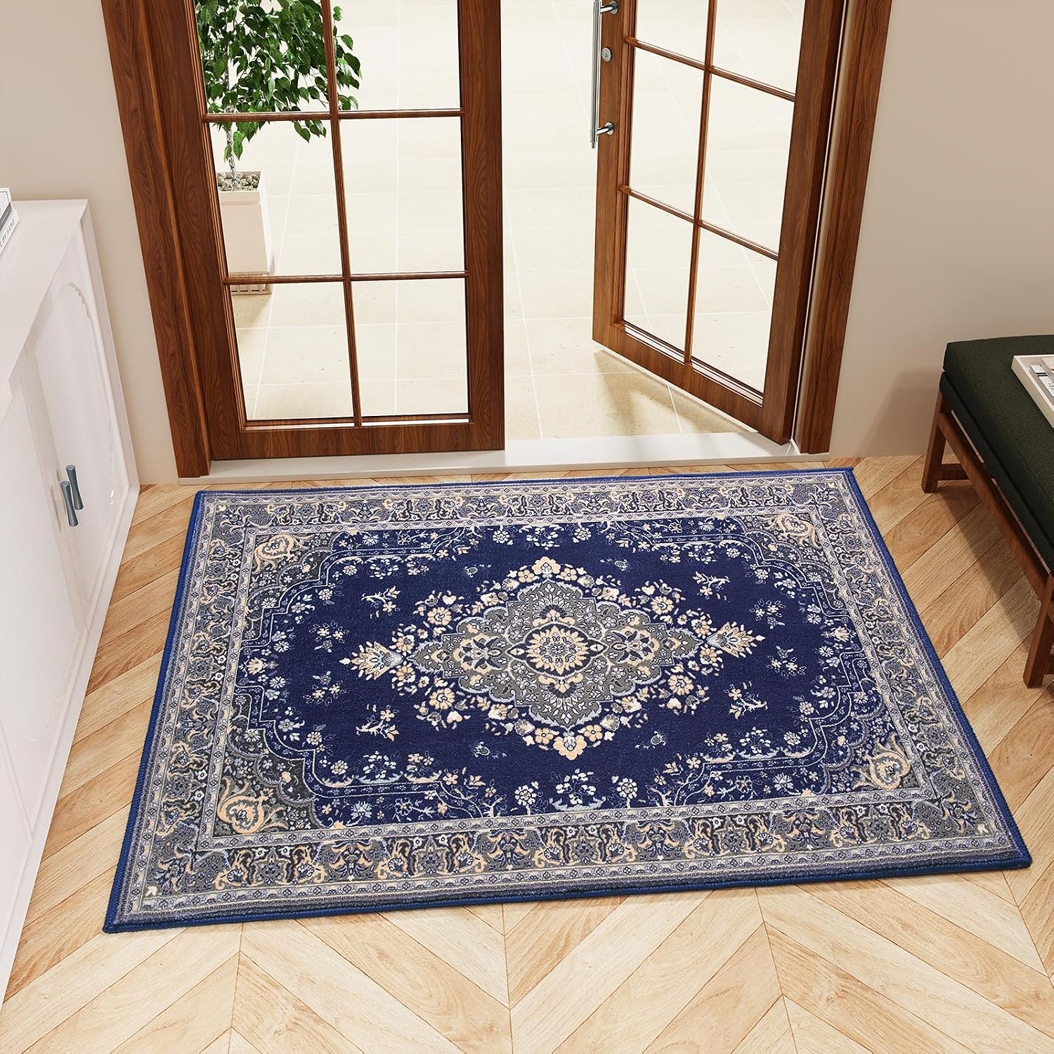 image:imageHOMORE Black Area Rug 5x7 Living Room Rug Washable Rugs for Bedroom  Non Slip Low Pile Vintage Floral Throw Rugs for Dining Room FarmhouseNavy Blue