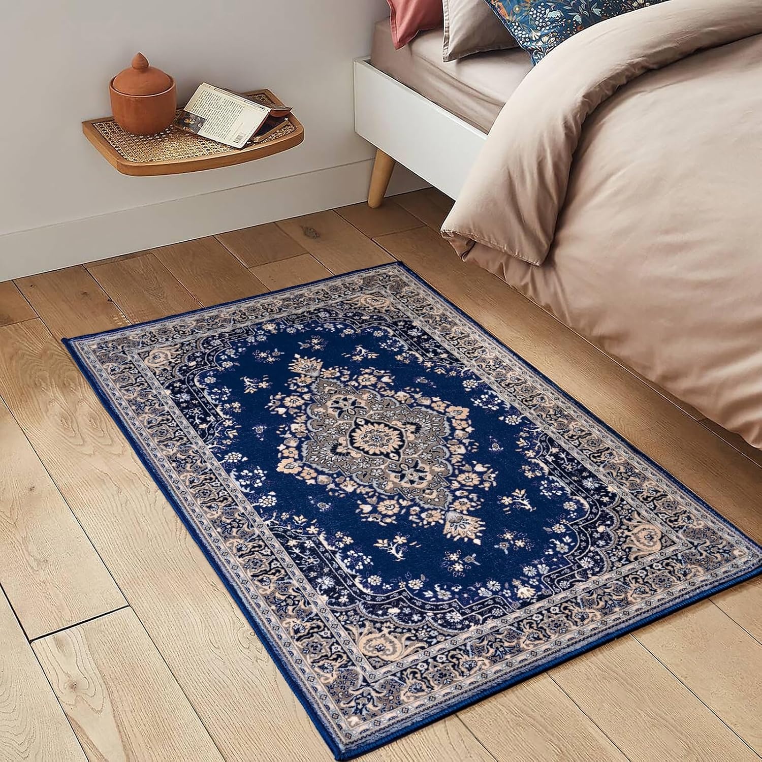 image:imageHOMORE Black Area Rug 5x7 Living Room Rug Washable Rugs for Bedroom  Non Slip Low Pile Vintage Floral Throw Rugs for Dining Room FarmhouseNavy Blue