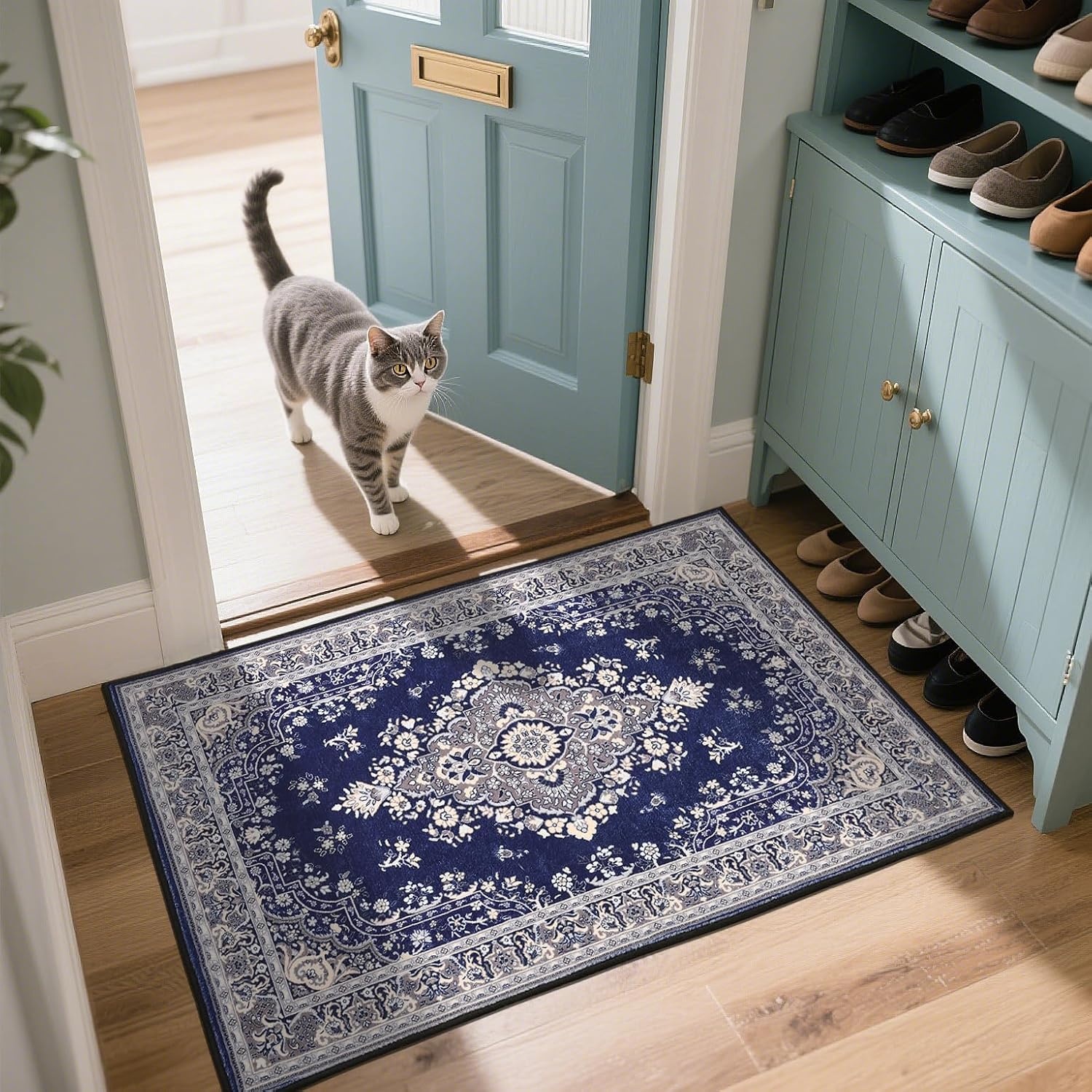 image:imageHOMORE Black Area Rug 5x7 Living Room Rug Washable Rugs for Bedroom  Non Slip Low Pile Vintage Floral Throw Rugs for Dining Room FarmhouseNavy Blue