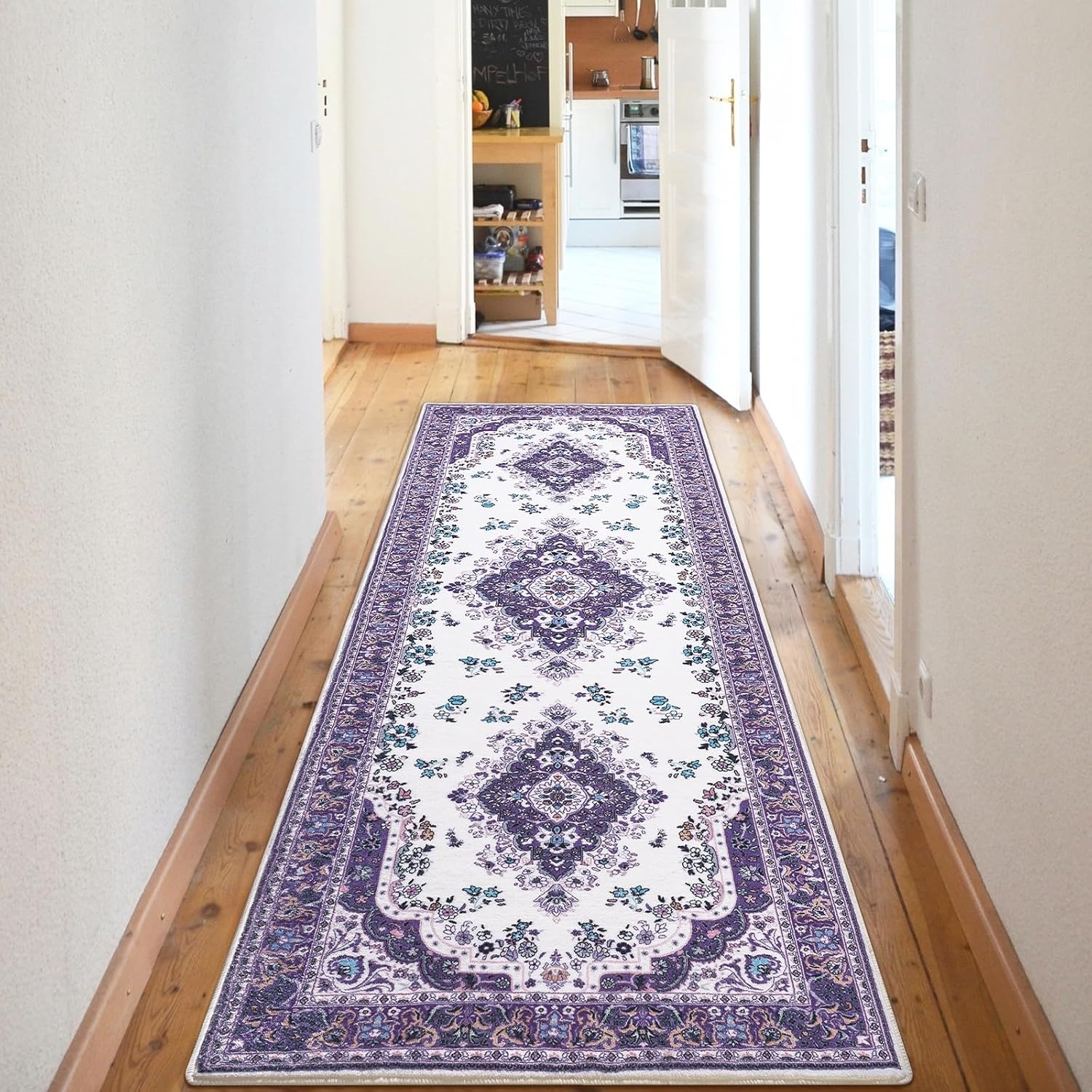 image:imageHOMORE Black Area Rug 5x7 Living Room Rug Washable Rugs for Bedroom  Non Slip Low Pile Vintage Floral Throw Rugs for Dining Room FarmhousePurple
