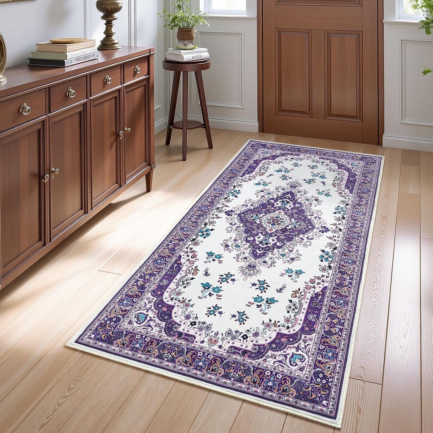 image:imageHOMORE Black Area Rug 5x7 Living Room Rug Washable Rugs for Bedroom  Non Slip Low Pile Vintage Floral Throw Rugs for Dining Room FarmhousePurple