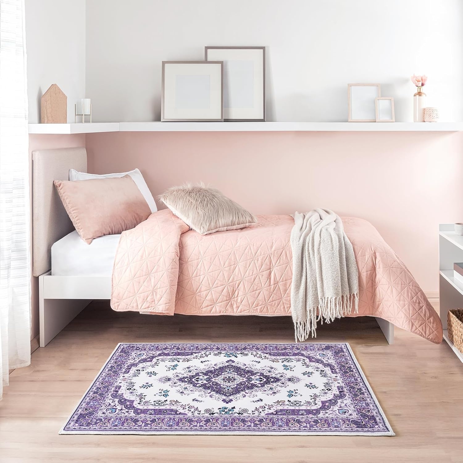image:imageHOMORE Black Area Rug 5x7 Living Room Rug Washable Rugs for Bedroom  Non Slip Low Pile Vintage Floral Throw Rugs for Dining Room FarmhousePurple