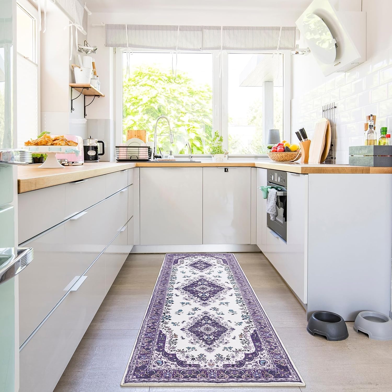 image:imageHOMORE Black Area Rug 5x7 Living Room Rug Washable Rugs for Bedroom  Non Slip Low Pile Vintage Floral Throw Rugs for Dining Room FarmhousePurple
