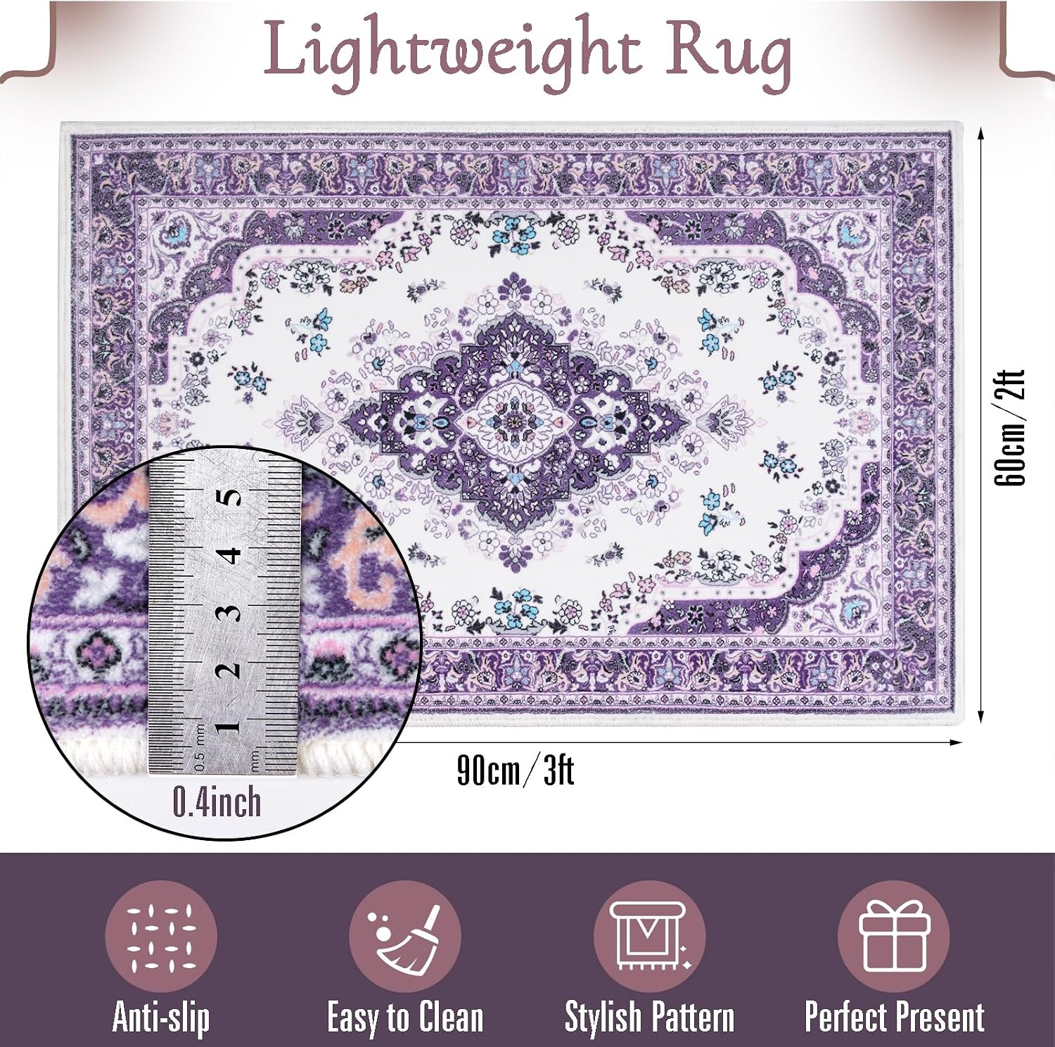 image:imageHOMORE Black Area Rug 5x7 Living Room Rug Washable Rugs for Bedroom  Non Slip Low Pile Vintage Floral Throw Rugs for Dining Room FarmhousePurple