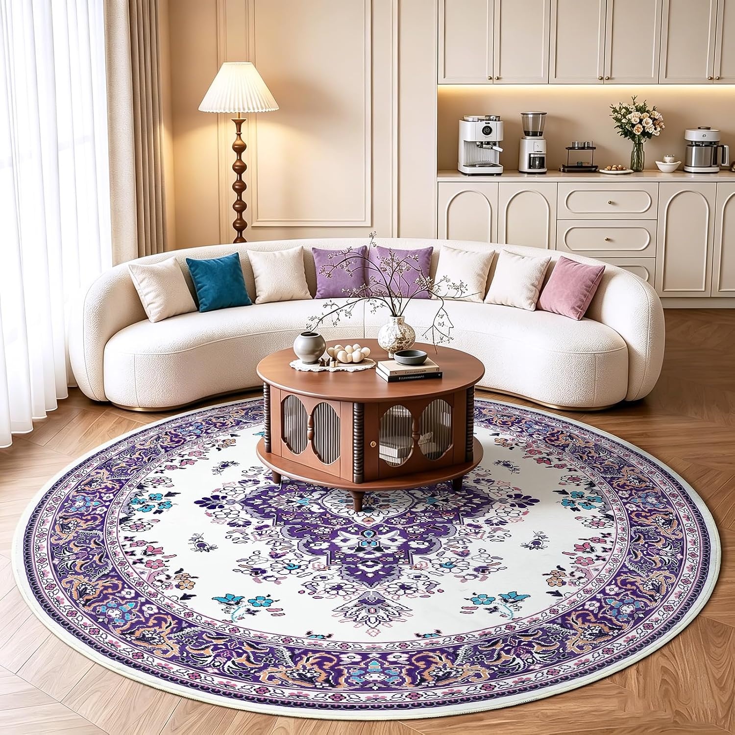 image:imageHOMORE Black Area Rug 5x7 Living Room Rug Washable Rugs for Bedroom  Non Slip Low Pile Vintage Floral Throw Rugs for Dining Room FarmhousePurple