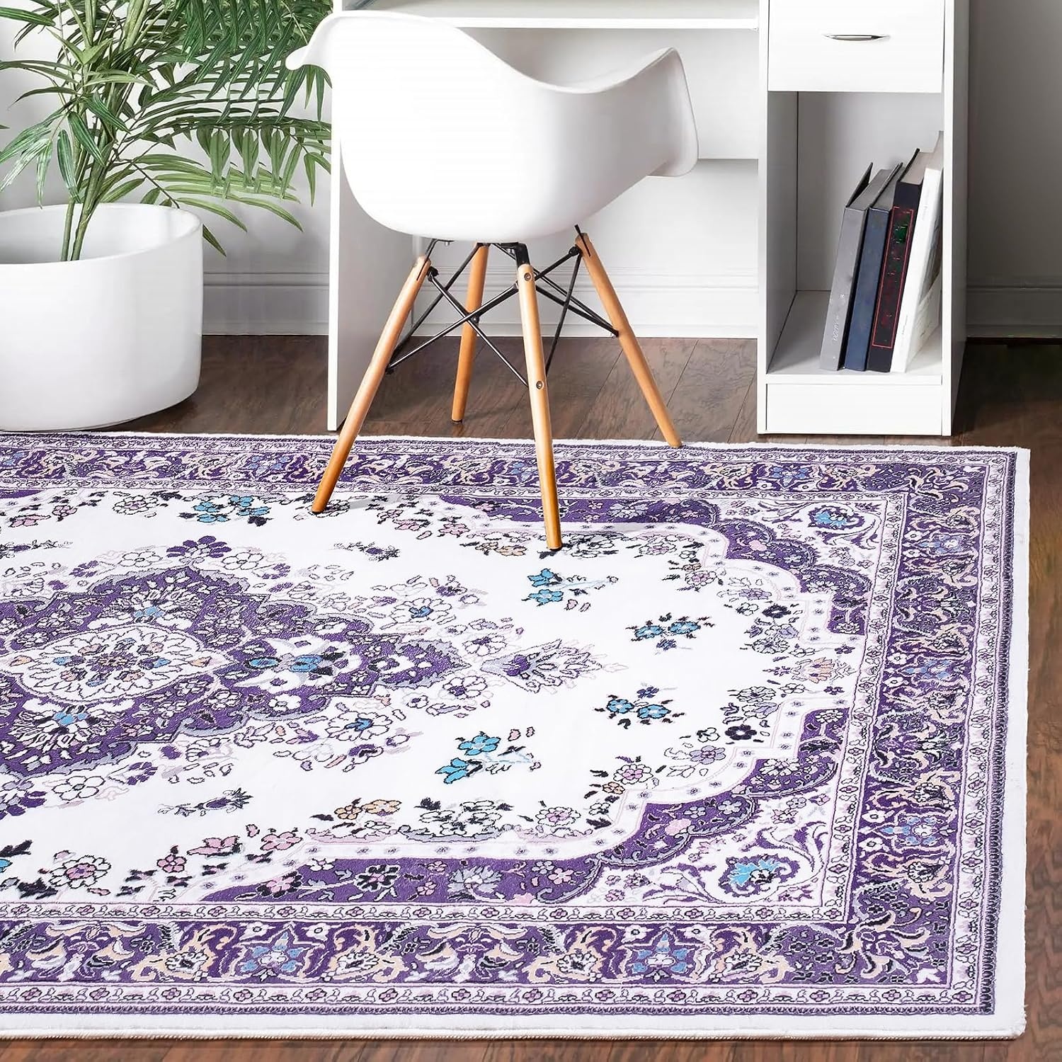 image:imageHOMORE Black Area Rug 5x7 Living Room Rug Washable Rugs for Bedroom  Non Slip Low Pile Vintage Floral Throw Rugs for Dining Room FarmhousePurple