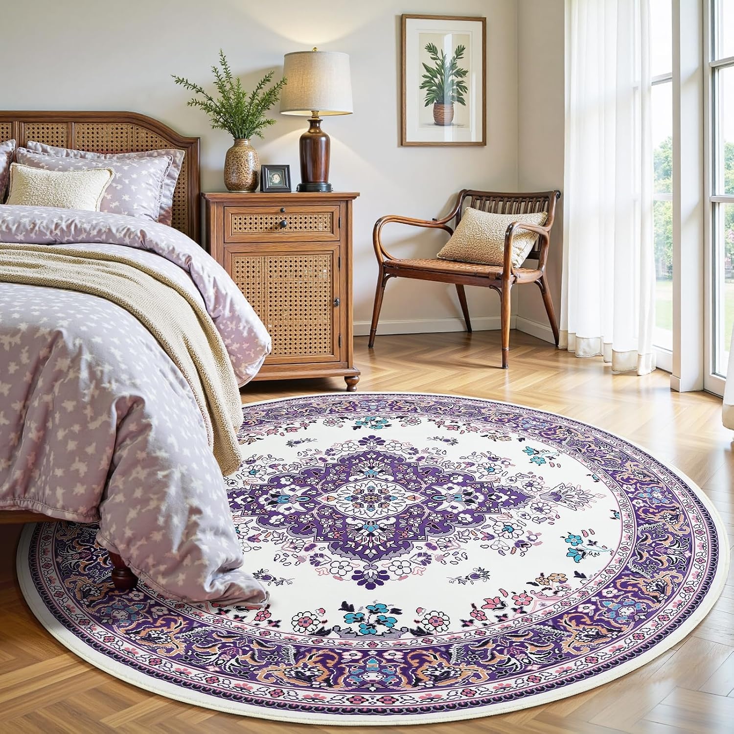 image:imageHOMORE Black Area Rug 5x7 Living Room Rug Washable Rugs for Bedroom  Non Slip Low Pile Vintage Floral Throw Rugs for Dining Room FarmhousePurple