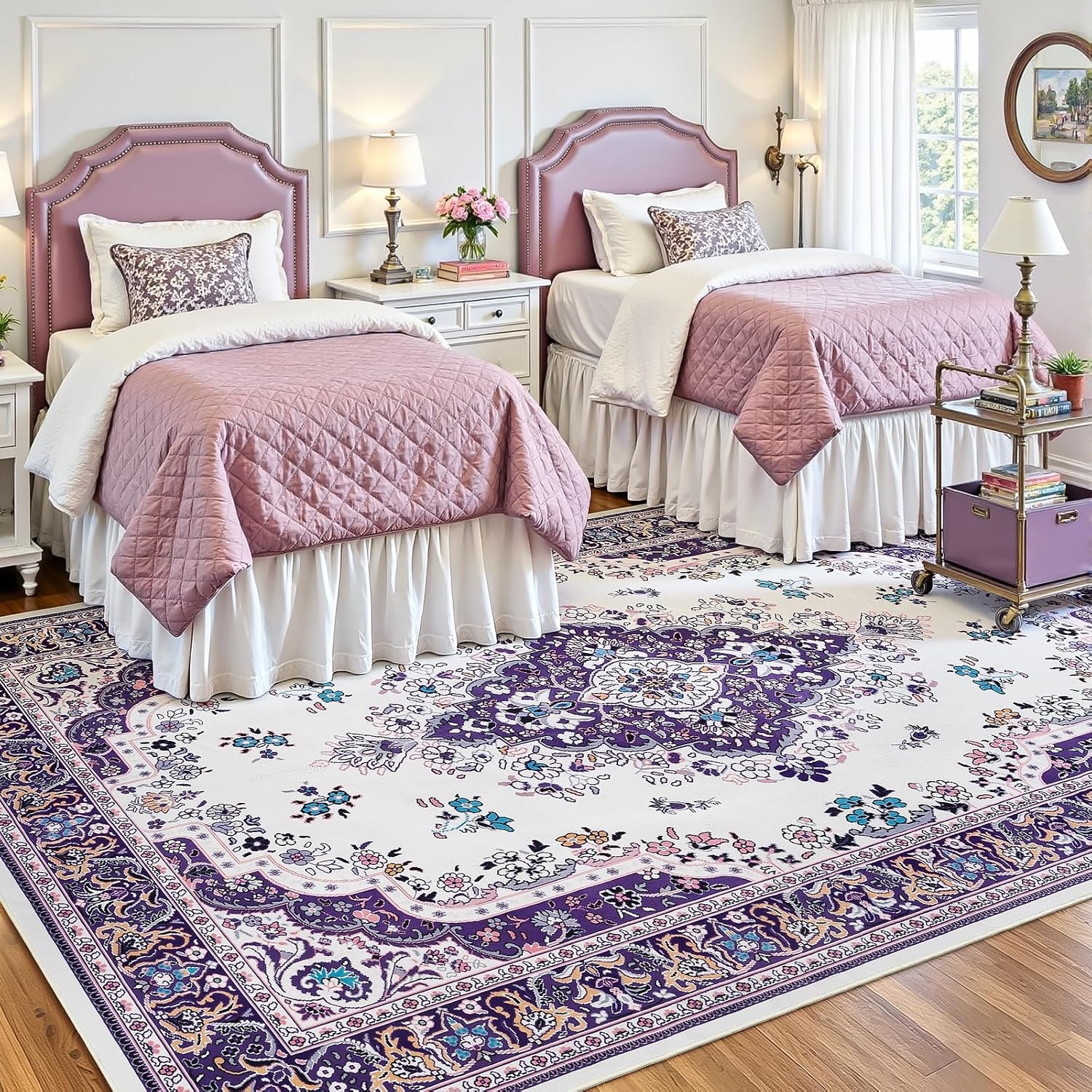 image:imageHOMORE Black Area Rug 5x7 Living Room Rug Washable Rugs for Bedroom  Non Slip Low Pile Vintage Floral Throw Rugs for Dining Room FarmhousePurple