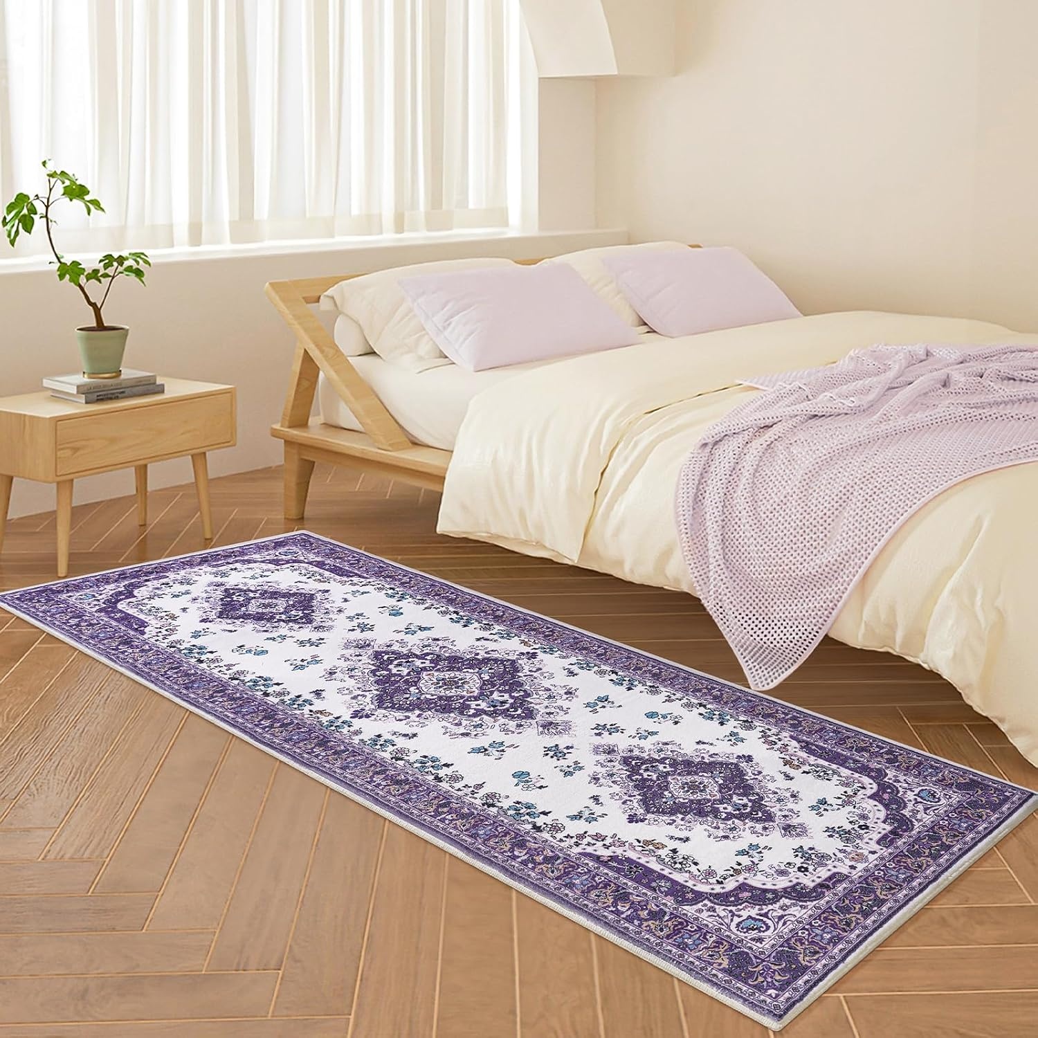 image:imageHOMORE Black Area Rug 5x7 Living Room Rug Washable Rugs for Bedroom  Non Slip Low Pile Vintage Floral Throw Rugs for Dining Room FarmhousePurple
