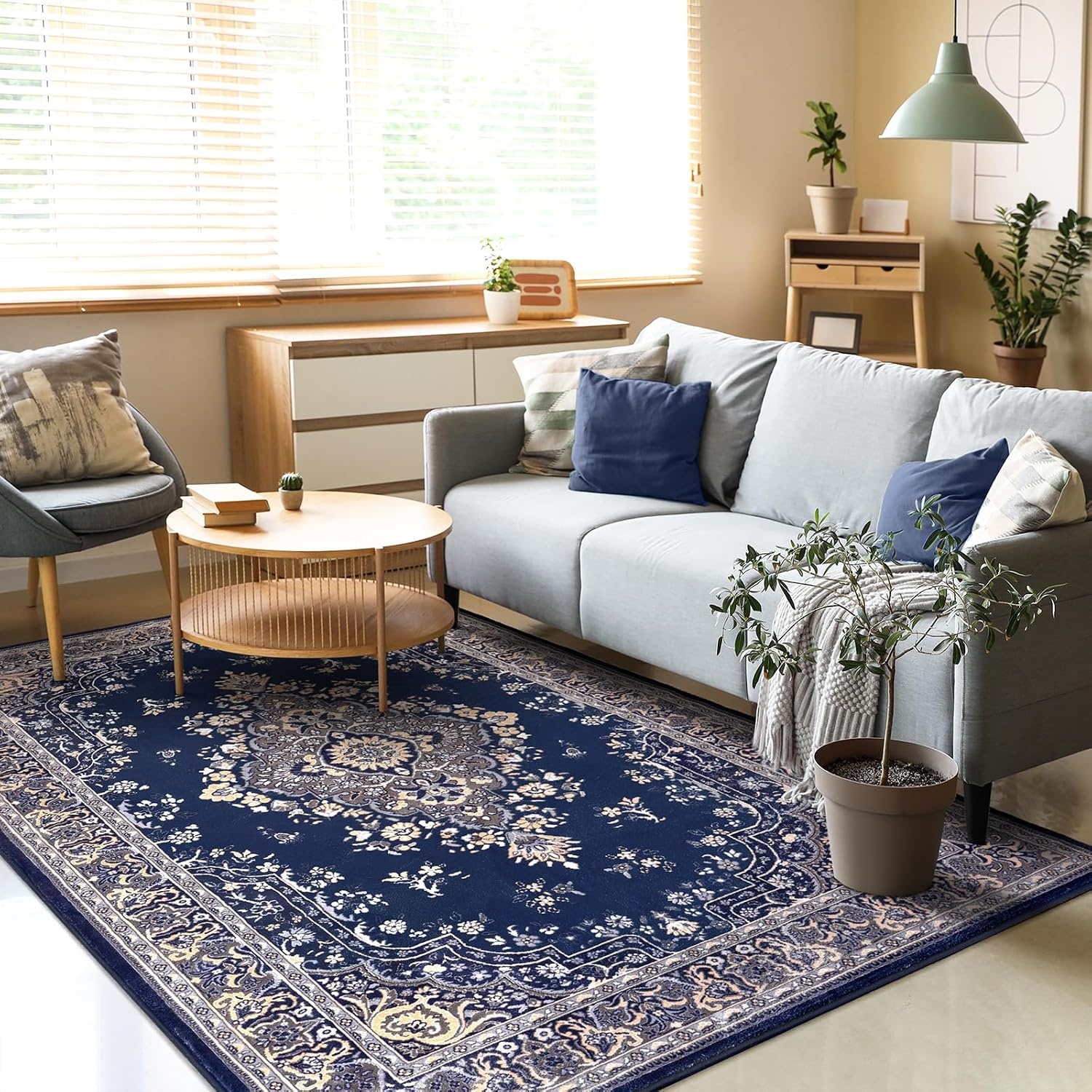 image:imageHOMORE Washable Area Rug 4x6 Black Rugs for Bedroom Living Room  Non Slip Low Pile Vintage Floral Throw Rugs for Entryway Kitchen Rug Dinning Room OfficeNavy Blue
