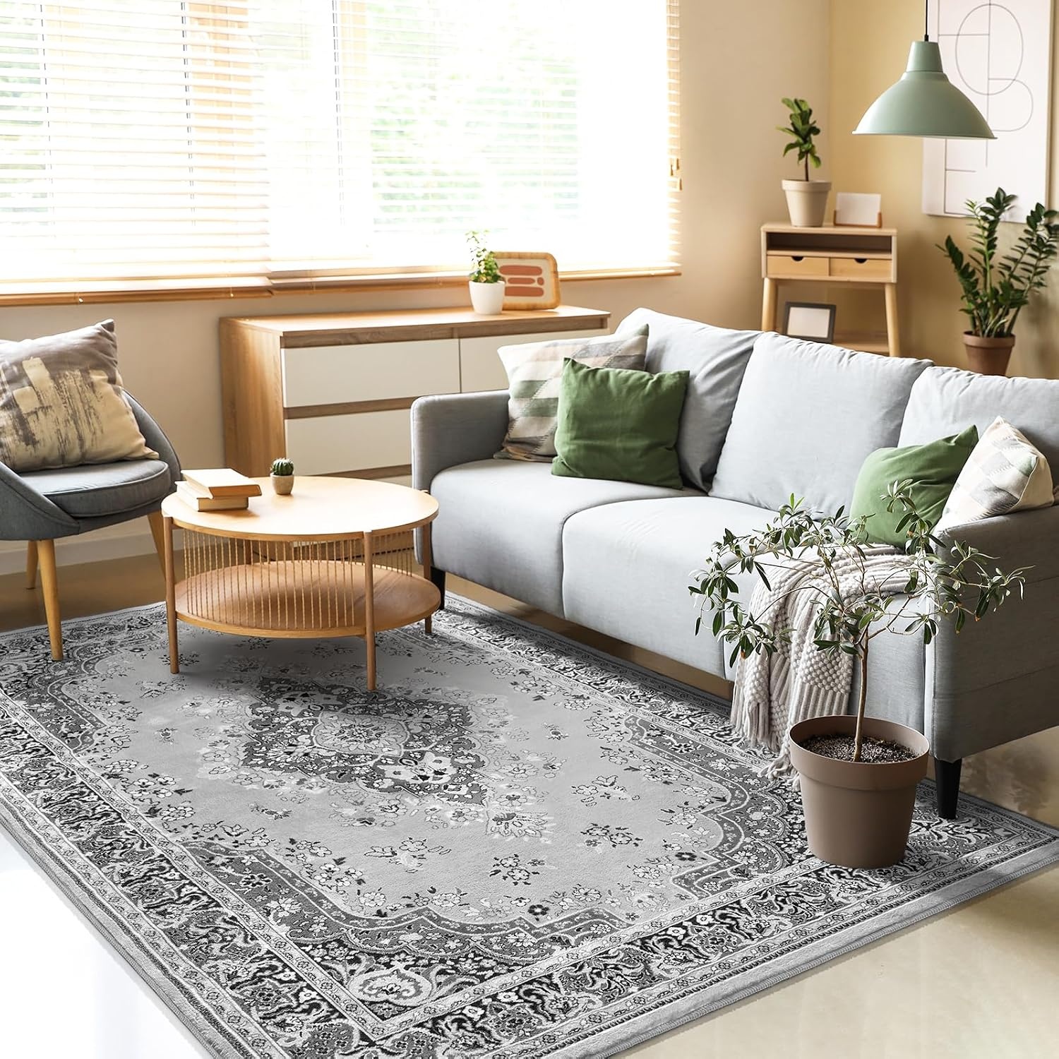 image:imageHOMORE Washable Area Rug 4x6 Black Rugs for Bedroom Living Room  Non Slip Low Pile Vintage Floral Throw Rugs for Entryway Kitchen Rug Dinning Room OfficeGrey