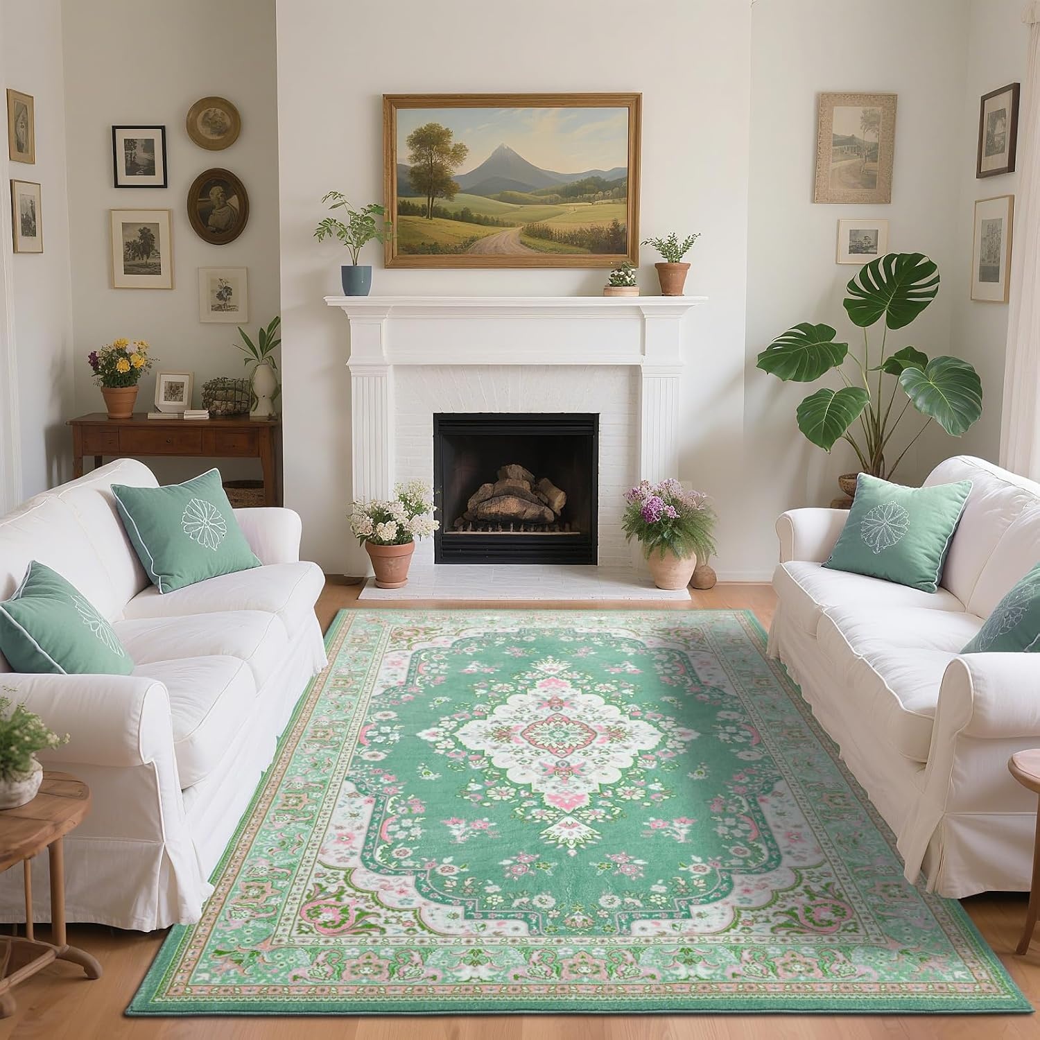image:imageHOMORE Washable Area Rug 4x6 Black Rugs for Bedroom Living Room  Non Slip Low Pile Vintage Floral Throw Rugs for Entryway Kitchen Rug Dinning Room OfficeGreen