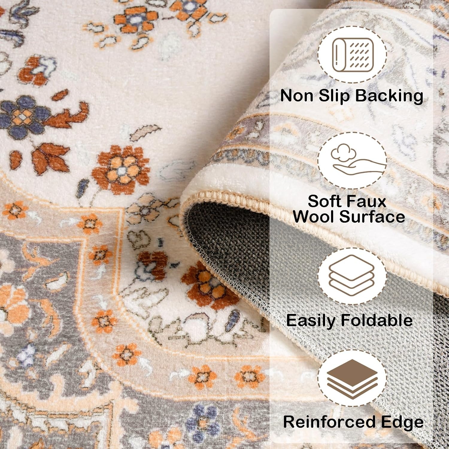 image:imageHOMORE Washable Area Rug 4x6 Black Rugs for Bedroom Living Room  Non Slip Low Pile Vintage Floral Throw Rugs for Entryway Kitchen Rug Dinning Room OfficeBeige