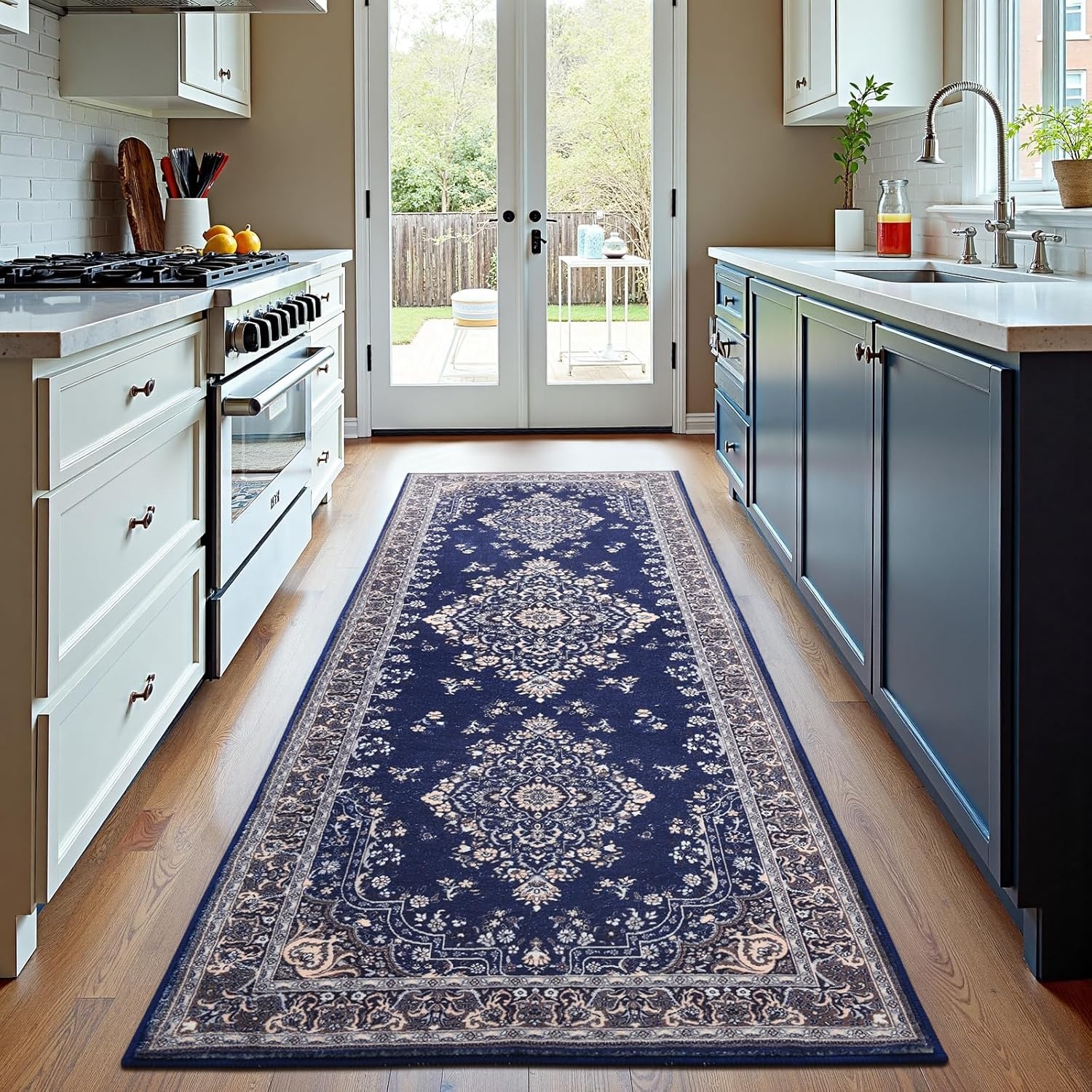 image:imageHOMORE Washable Area Rug 4x6 Black Rugs for Bedroom Living Room  Non Slip Low Pile Vintage Floral Throw Rugs for Entryway Kitchen Rug Dinning Room OfficeNavy Blue