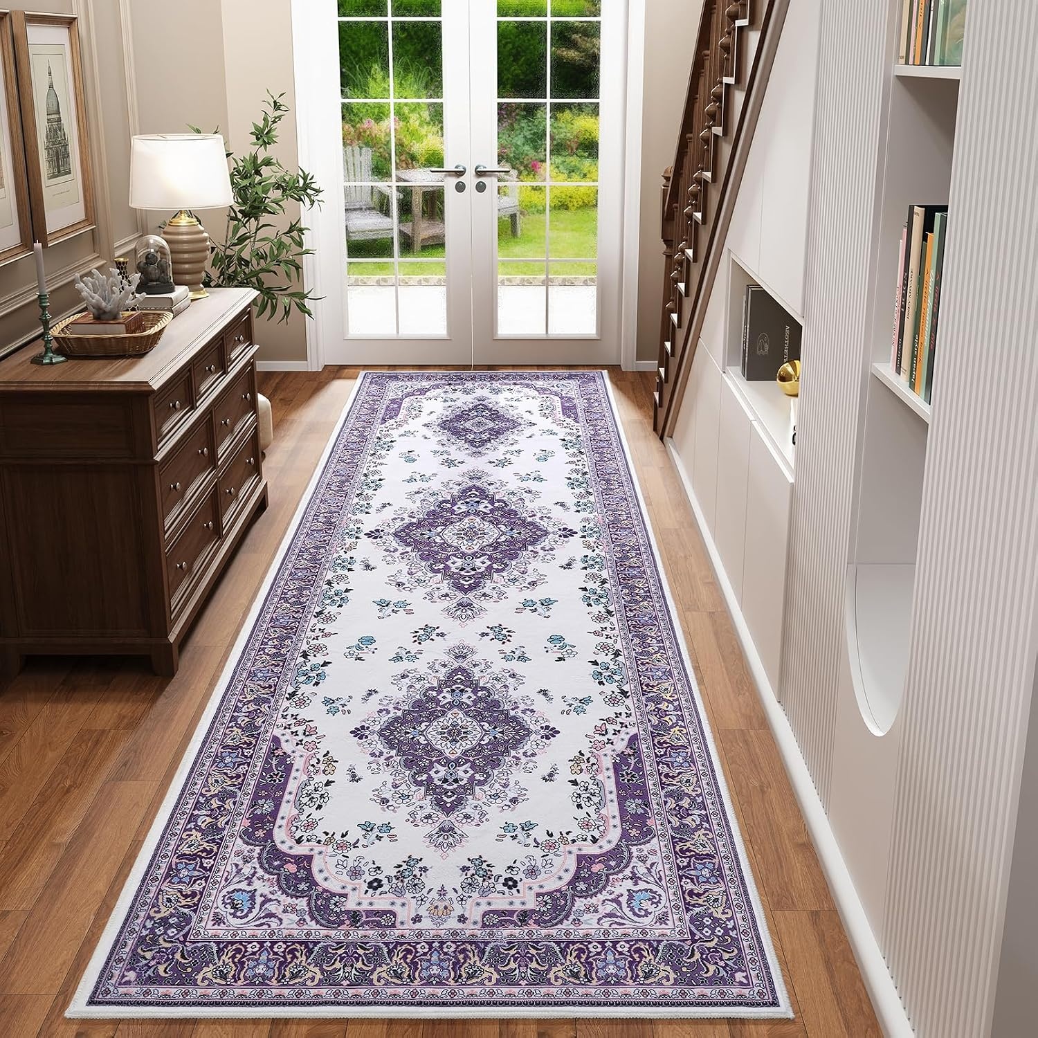 image:imageHOMORE Washable Area Rug 4x6 Black Rugs for Bedroom Living Room  Non Slip Low Pile Vintage Floral Throw Rugs for Entryway Kitchen Rug Dinning Room OfficePurple
