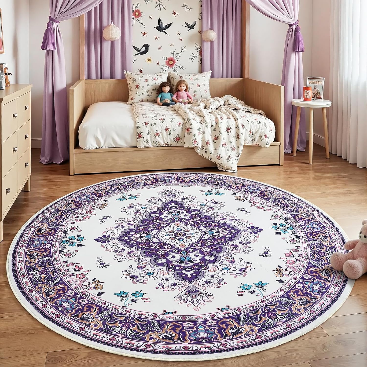 image:imageHOMORE Washable Area Rug 4x6 Black Rugs for Bedroom Living Room  Non Slip Low Pile Vintage Floral Throw Rugs for Entryway Kitchen Rug Dinning Room OfficePurple