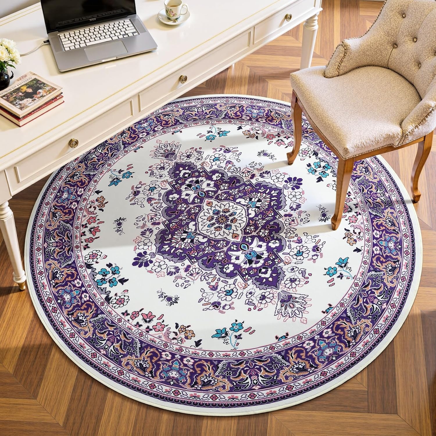 image:imageHOMORE Washable Area Rug 4x6 Black Rugs for Bedroom Living Room  Non Slip Low Pile Vintage Floral Throw Rugs for Entryway Kitchen Rug Dinning Room OfficePurple