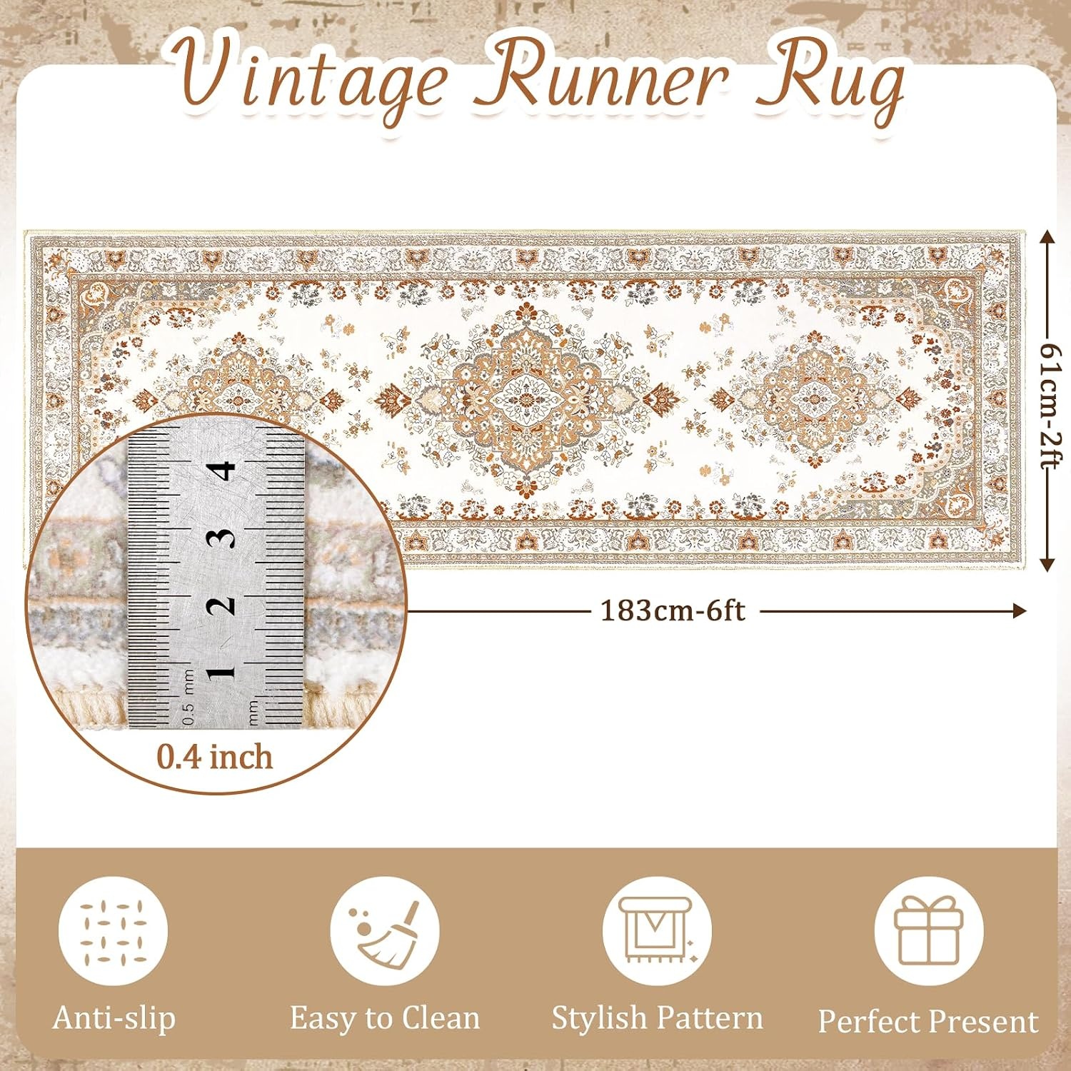 image:imageHOMORE Washable Area Rug 4x6 Black Rugs for Bedroom Living Room  Non Slip Low Pile Vintage Floral Throw Rugs for Entryway Kitchen Rug Dinning Room OfficeBeige